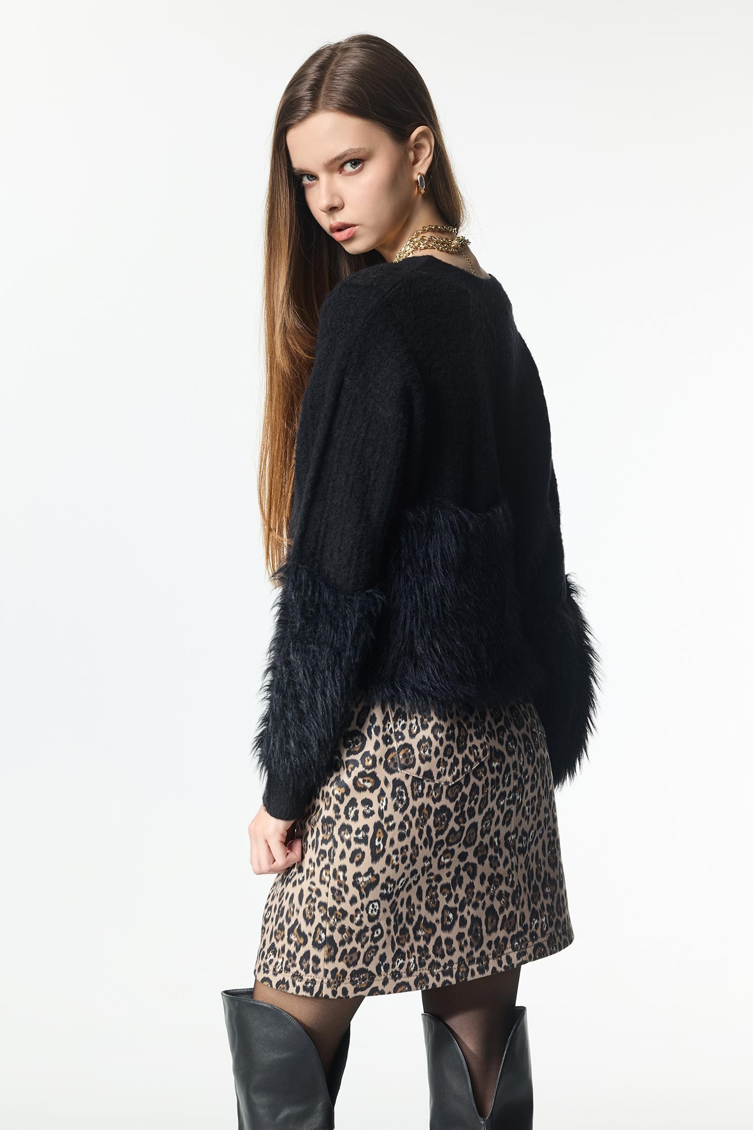 Faux Fur Detail Knit TopFaux Fur Detail Knit Top,Tops,Season (AW) Look,Knitted,Knitted tops,black tops