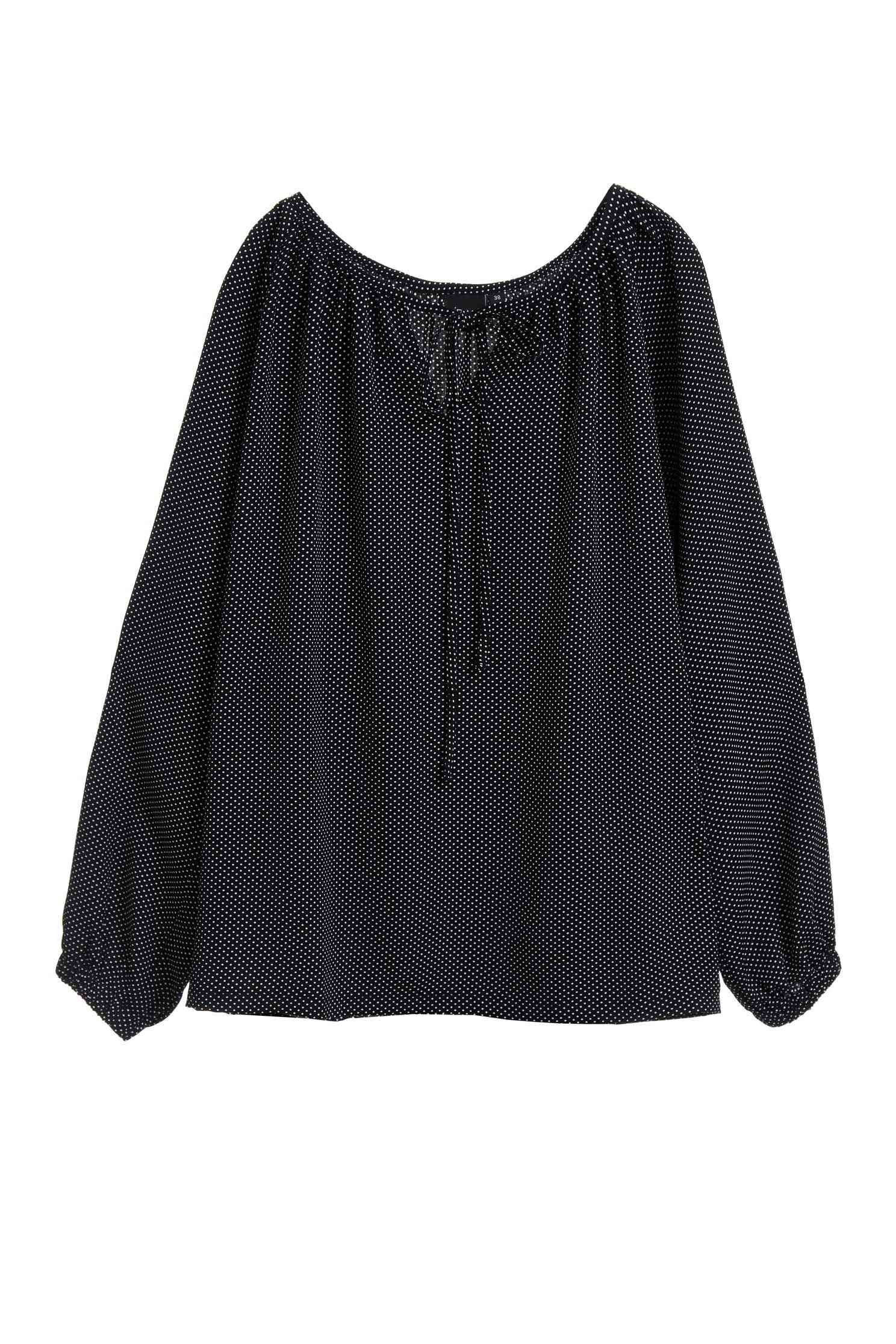 Dotted Oversize Long sleeve TopDot front collar strap long-sleeved top,V-Neck T shirts,Tops,Season (SS) Look,dotcollection,Season (AW) Look,Long sleeve tops,black tops