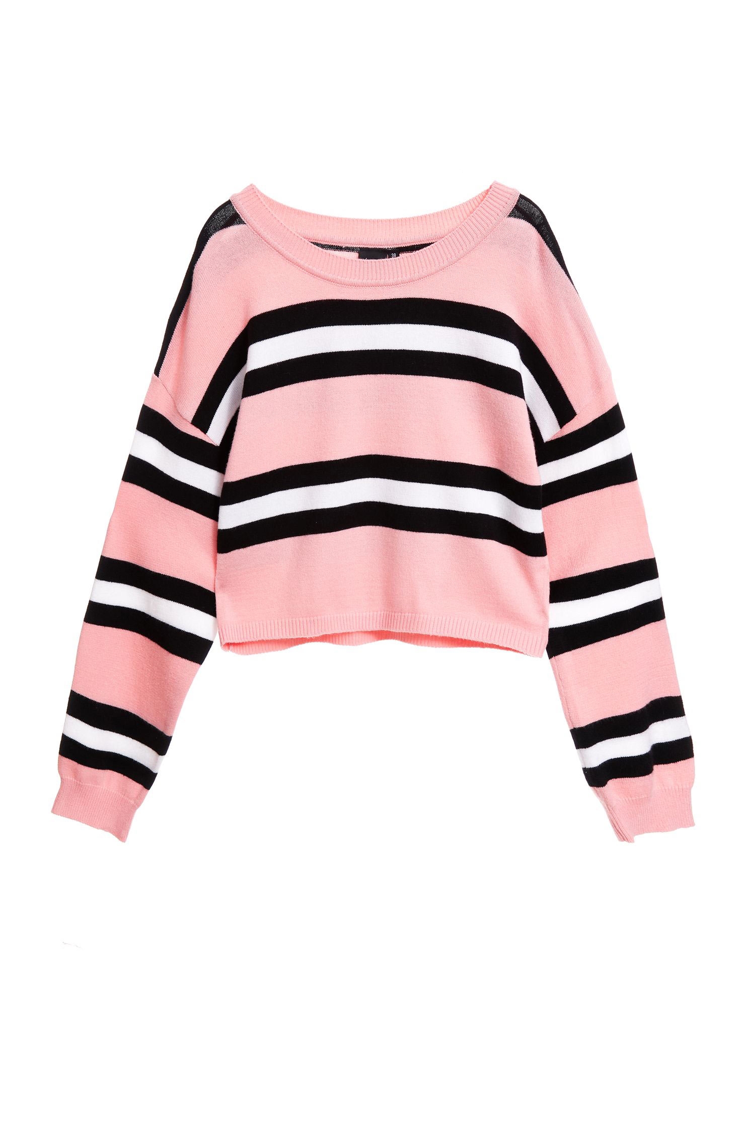 Contrast Stripe Knit TopRound-necked striped long-sleeved knit sweater,Tops,Round neck tops,Rayon,Season (SS) Look,Stripe,Season (AW) Look,Pink,Knitted,Knitted tops,Knitted tops,Long sleeve tops