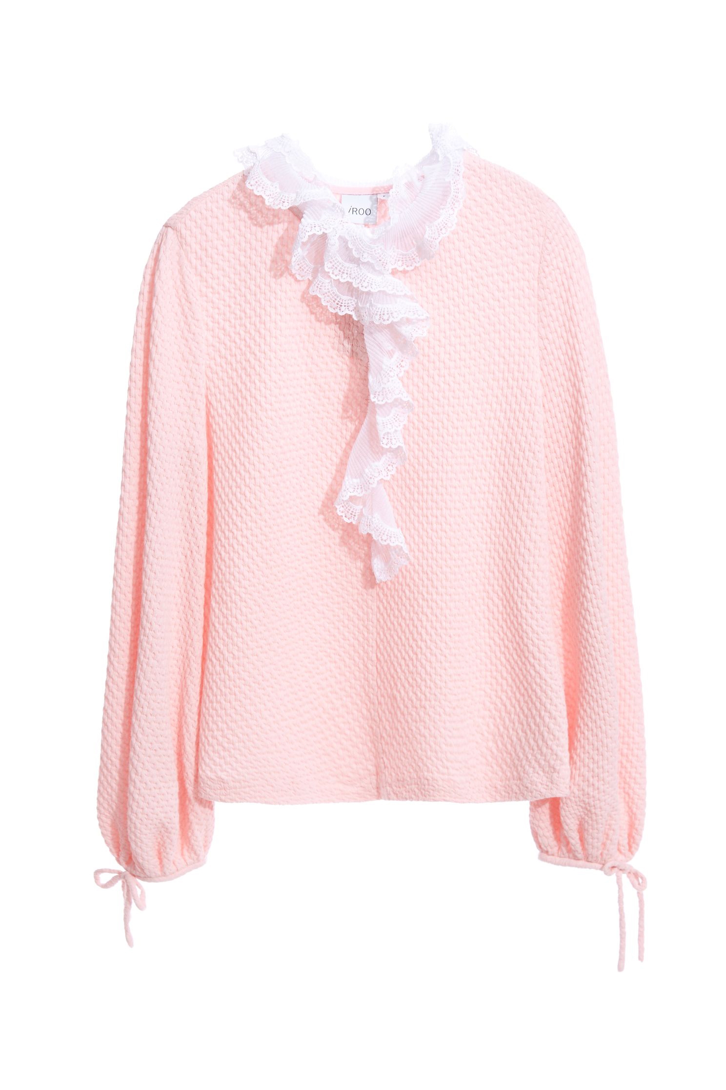 Textured top with ruffle trimsTextured top with ruffle trims,Tops,mothergift,Season (AW) Look,Pink,Lace,Long sleeve tops