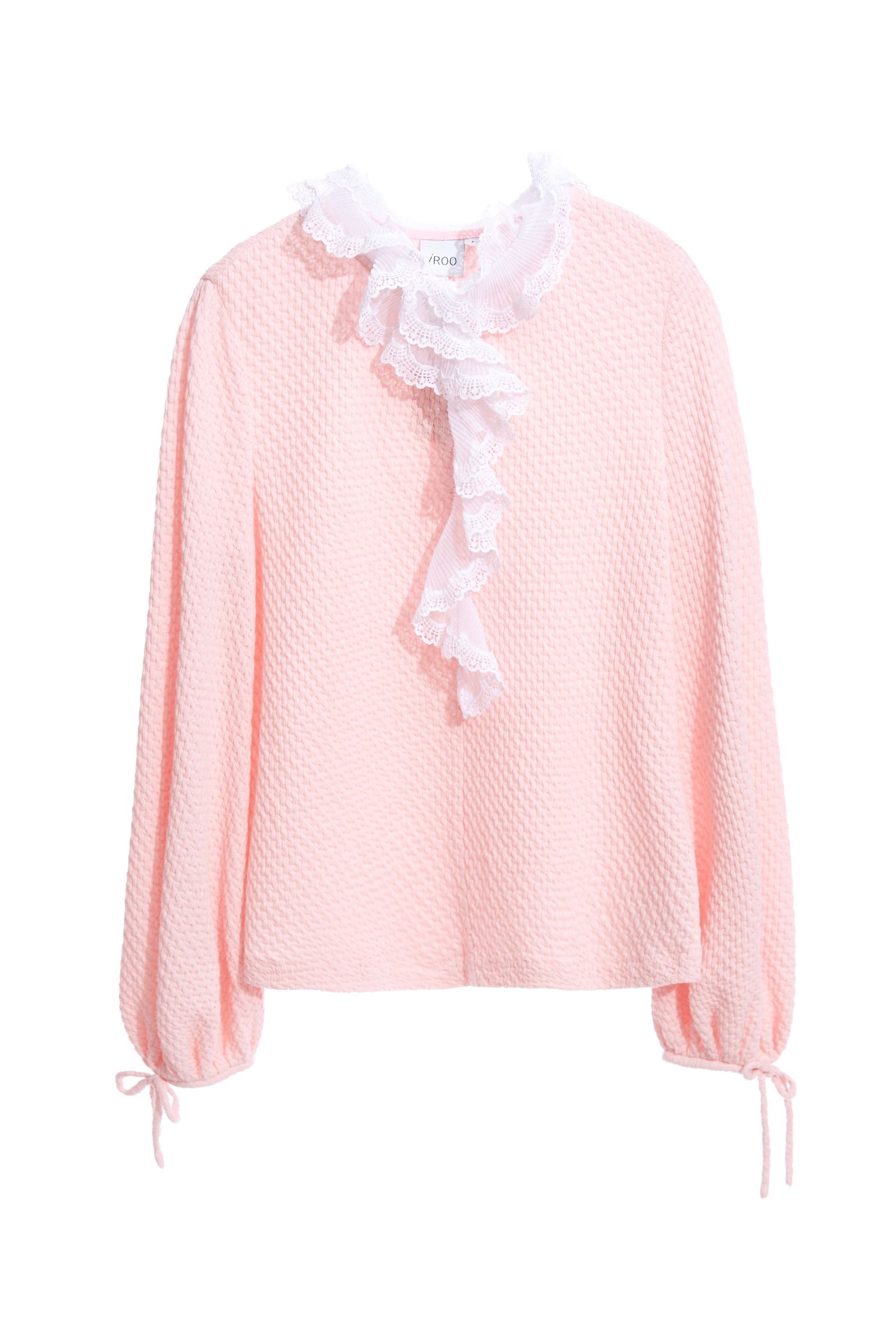 Textured top with ruffle trimsTextured top with ruffle trims,Tops,mothergift,Season (AW) Look,Pink,Lace,Long sleeve tops