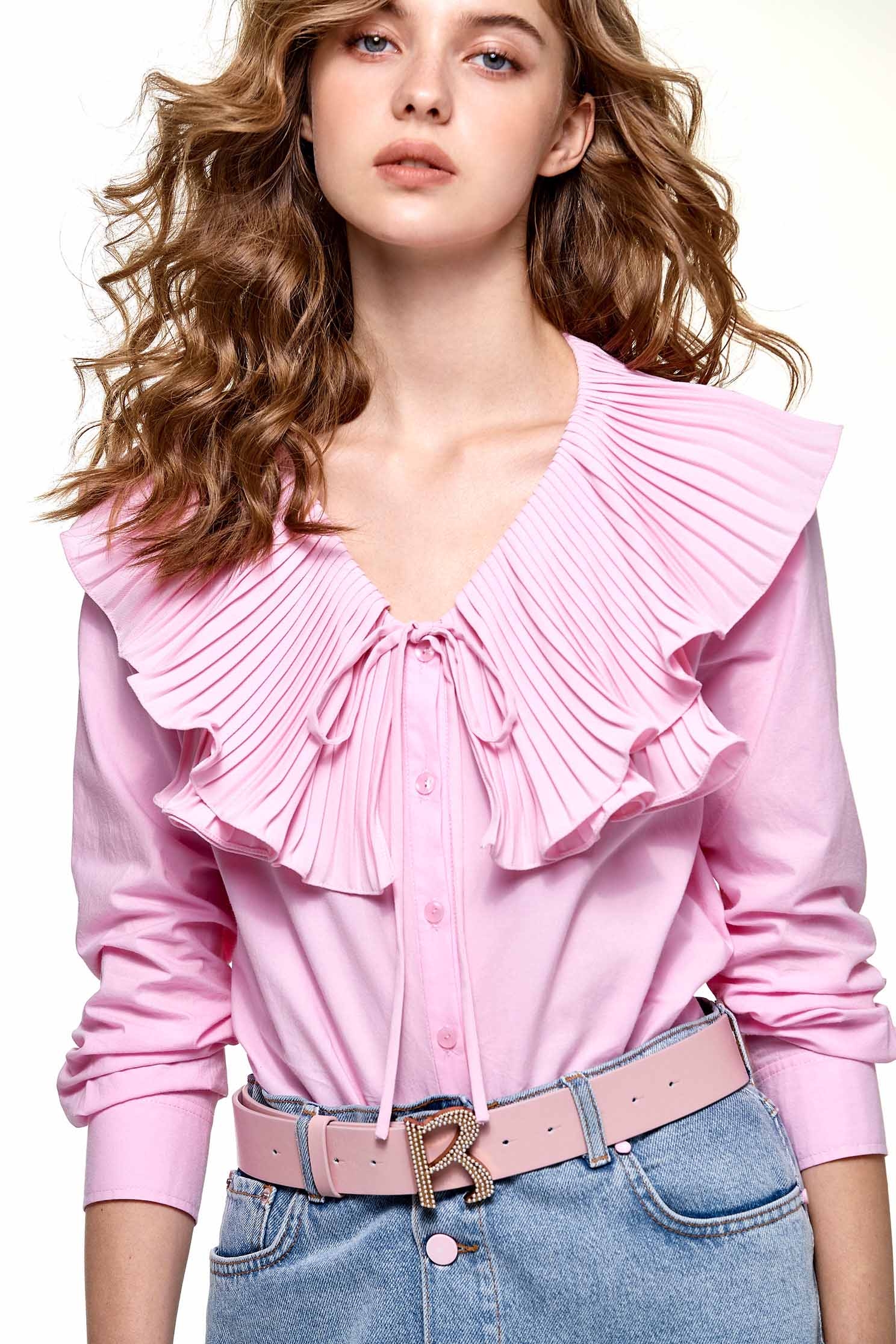 Pleated Flounce Collar BlousePleated Flounce Collar Blouse,Tops,Season (AW) Look,Blouses,Chiffon