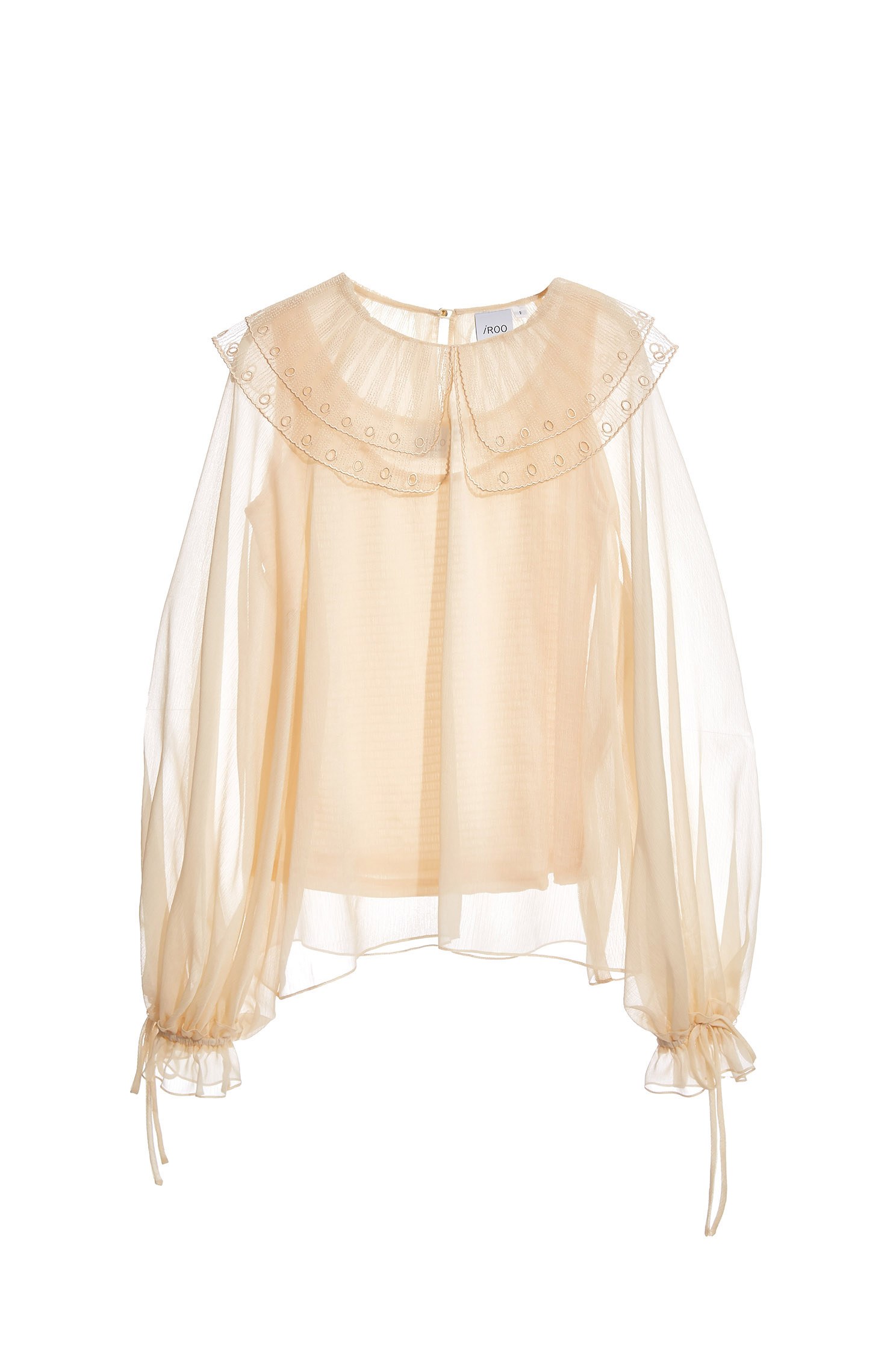 Chiffon Top With Lace Bertha CollarTop with cutwork embroidery,Tops,Under shirts,Embroidered,Season (AW) Look,Chiffon