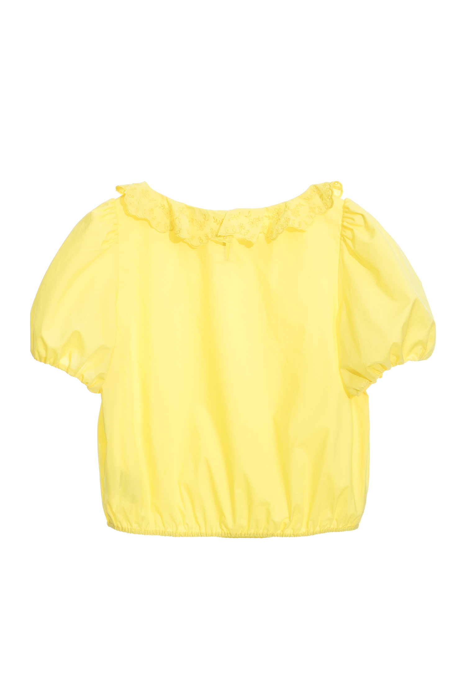 Puff Sleeve Yellow Top With Ruffle Trim DetailFreesia color loose-fitting cropped top,Tops,Embroidered,Season (SS) Look,Cropped tops,Cotton