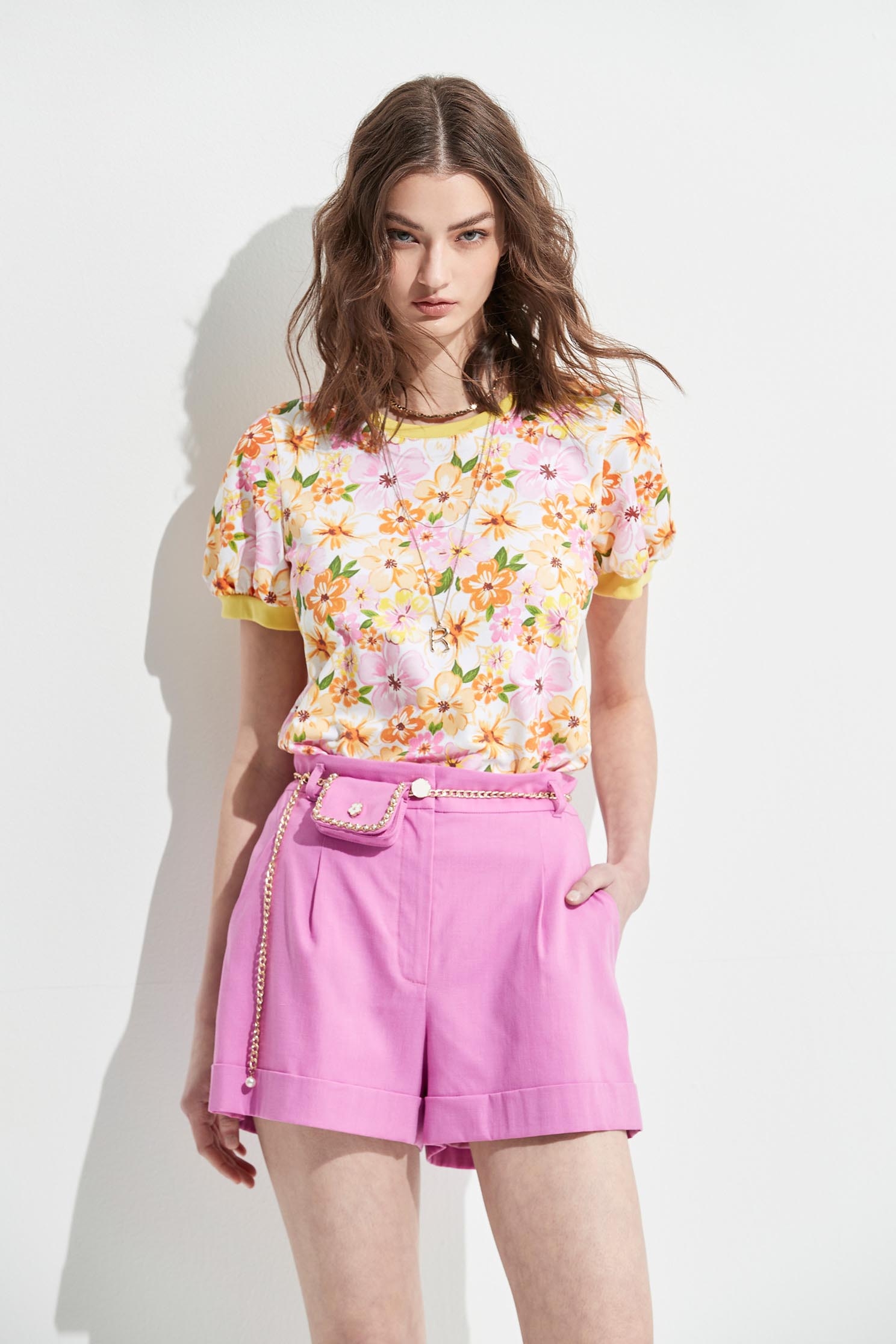 Floral Print Rib Hem TopT-shirt top with garden print,T-shirts,T-shirts,Tops,Season (SS) Look