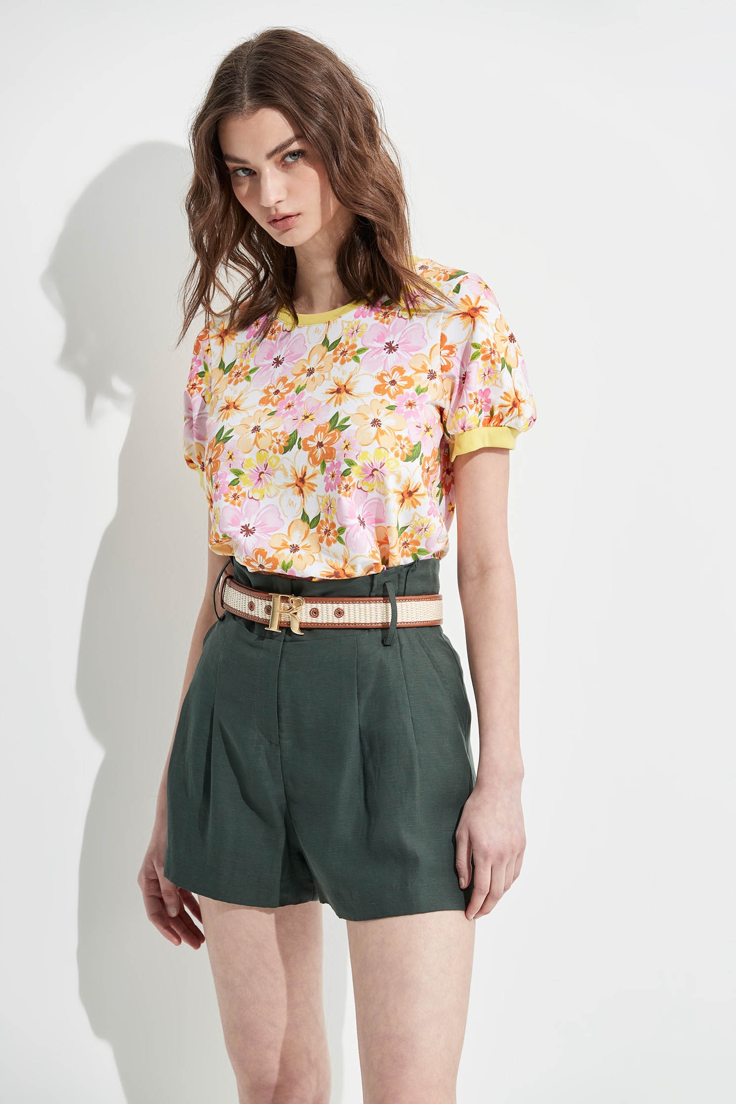 Floral Print Rib Hem TopT-shirt top with garden print,T-shirts,T-shirts,Tops,Season (SS) Look