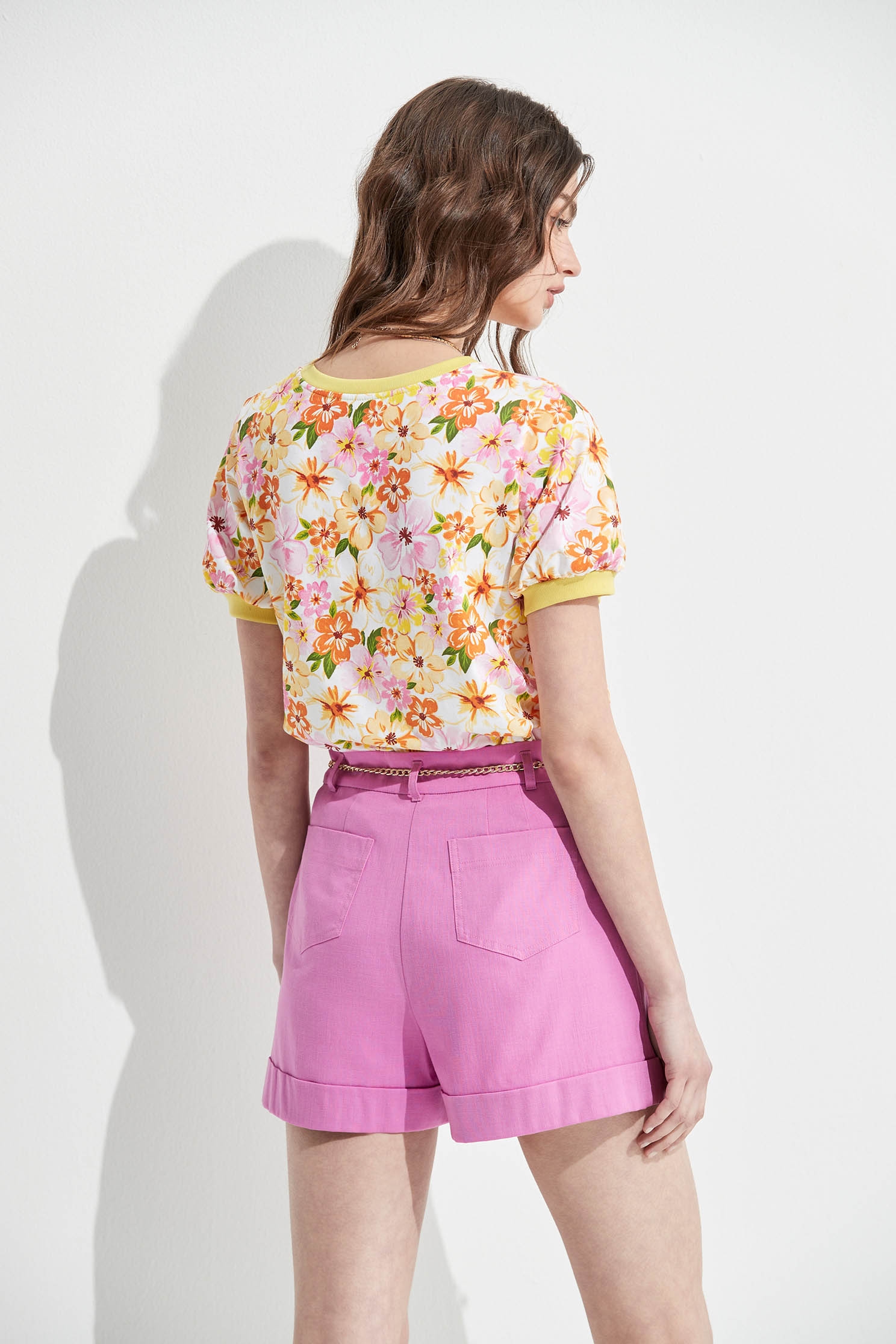 Floral Print Rib Hem TopT-shirt top with garden print,T-shirts,T-shirts,Tops,Season (SS) Look