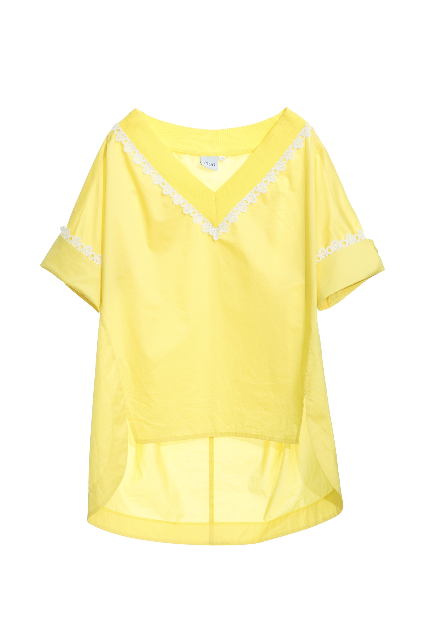 V-Neck Yellow Top With Lace Trim DetailFreesia color long top,Tops,Season (SS) Look,Lace,Long tops