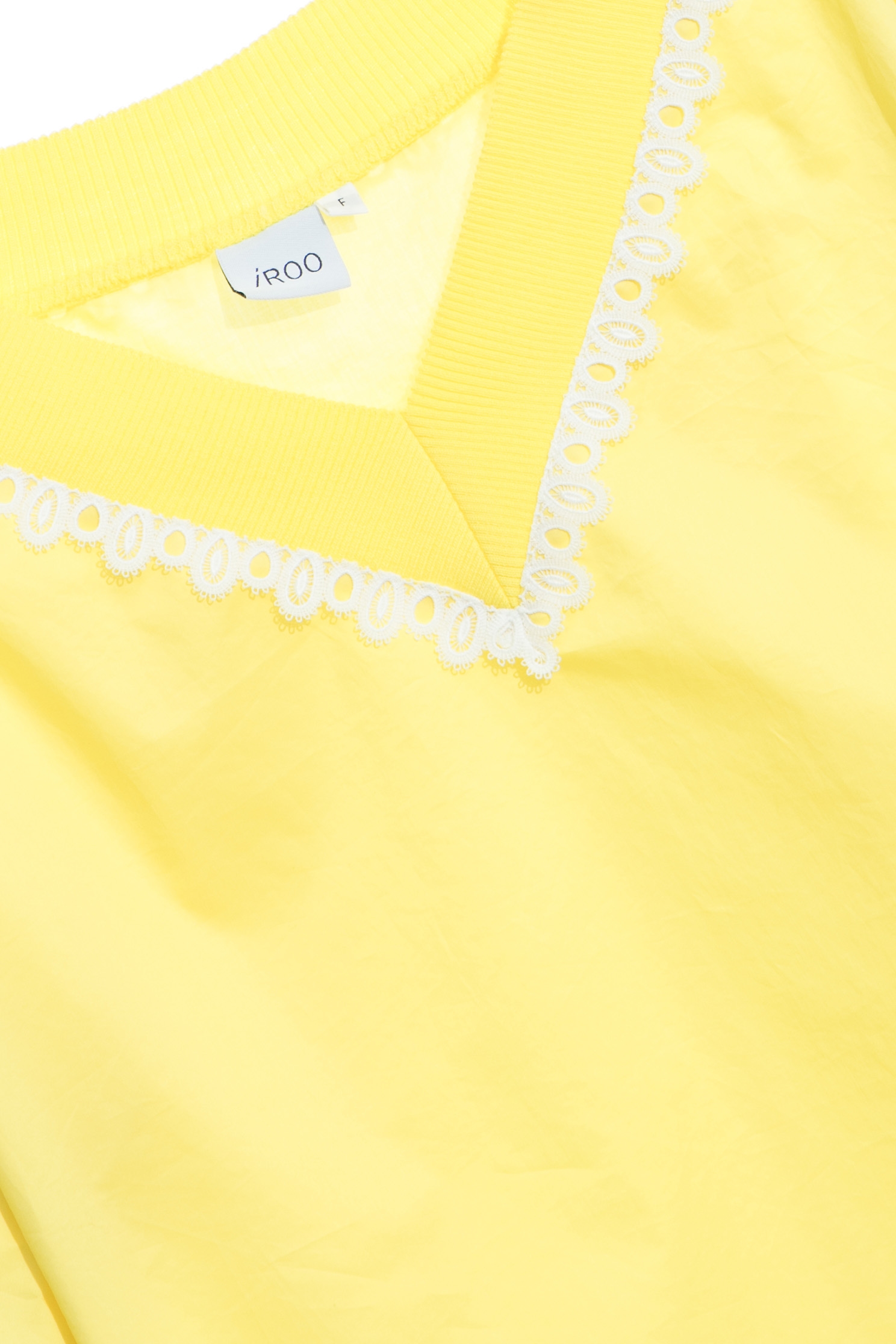 V-Neck Yellow Top With Lace Trim DetailFreesia color long top,Tops,Season (SS) Look,Lace,Long tops