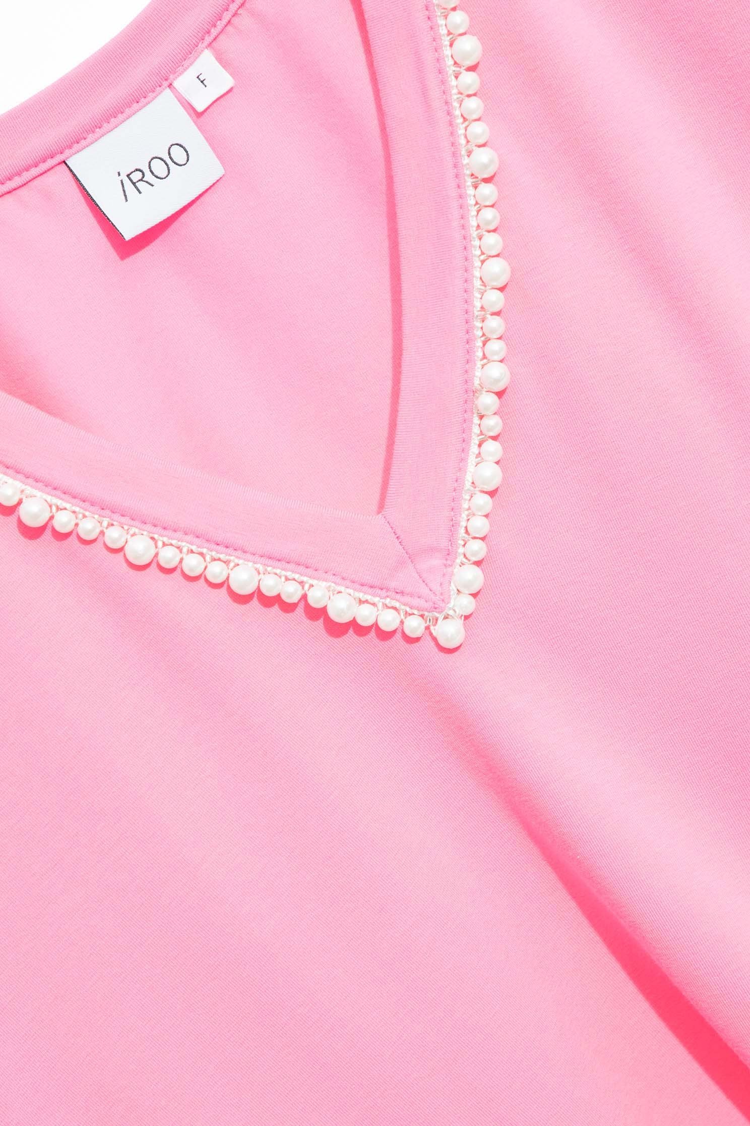 V-neck Front Knot Pink Tee With Pearl DetailT-shirt top with pearl collar,T-shirts,T-shirts,Tops,Season (SS) Look,pearl