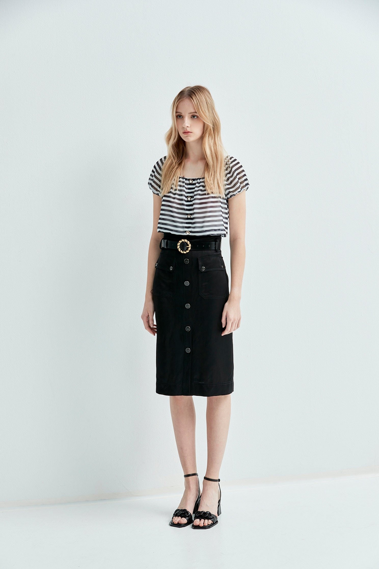 Short Sleeve Black Stripe TopChiffon cropped top with stripd design,Tops,Season (SS) Look,Cropped tops,Chiffon