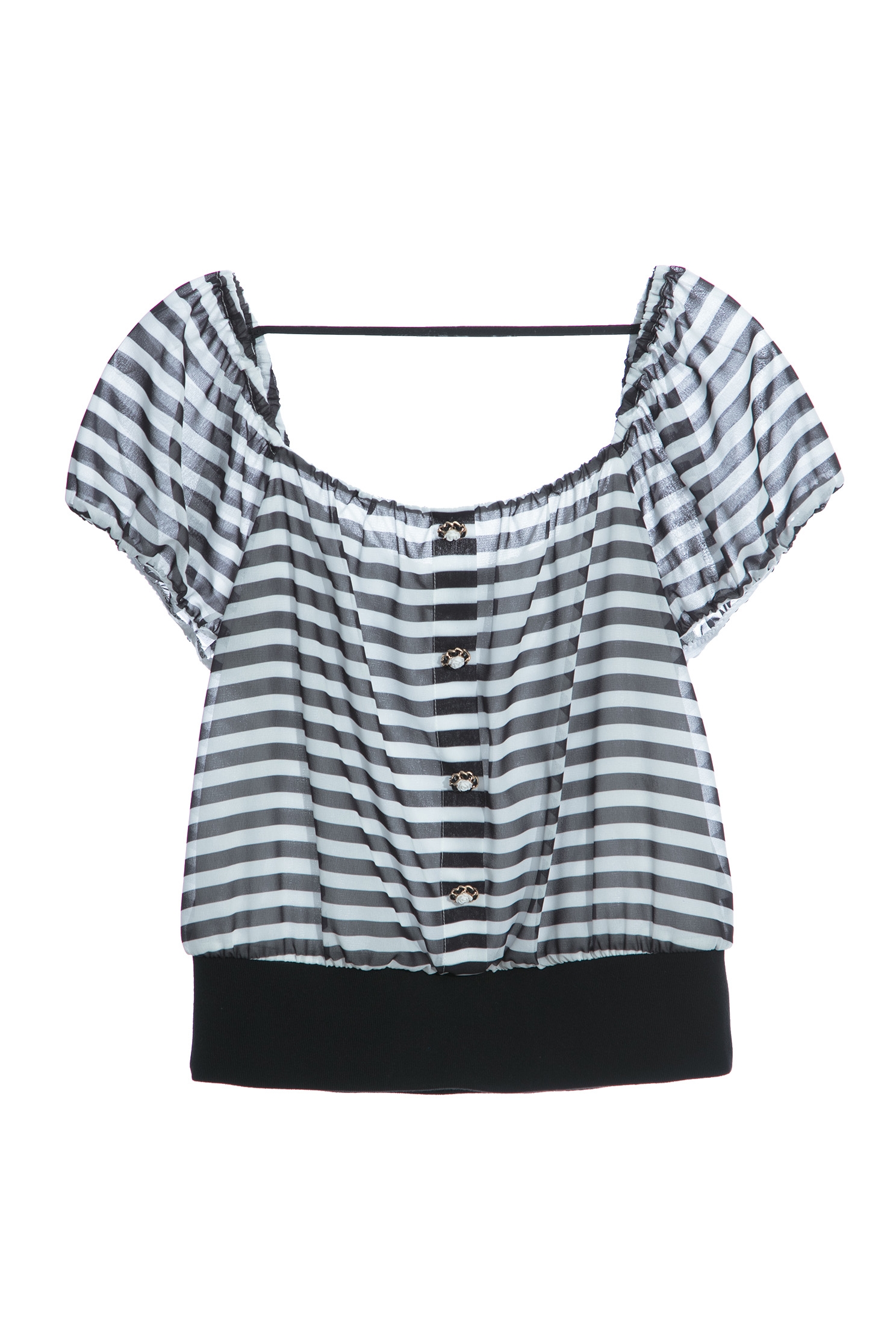 Short Sleeve Black Stripe TopChiffon cropped top with stripd design,Tops,Season (SS) Look,Cropped tops,Chiffon