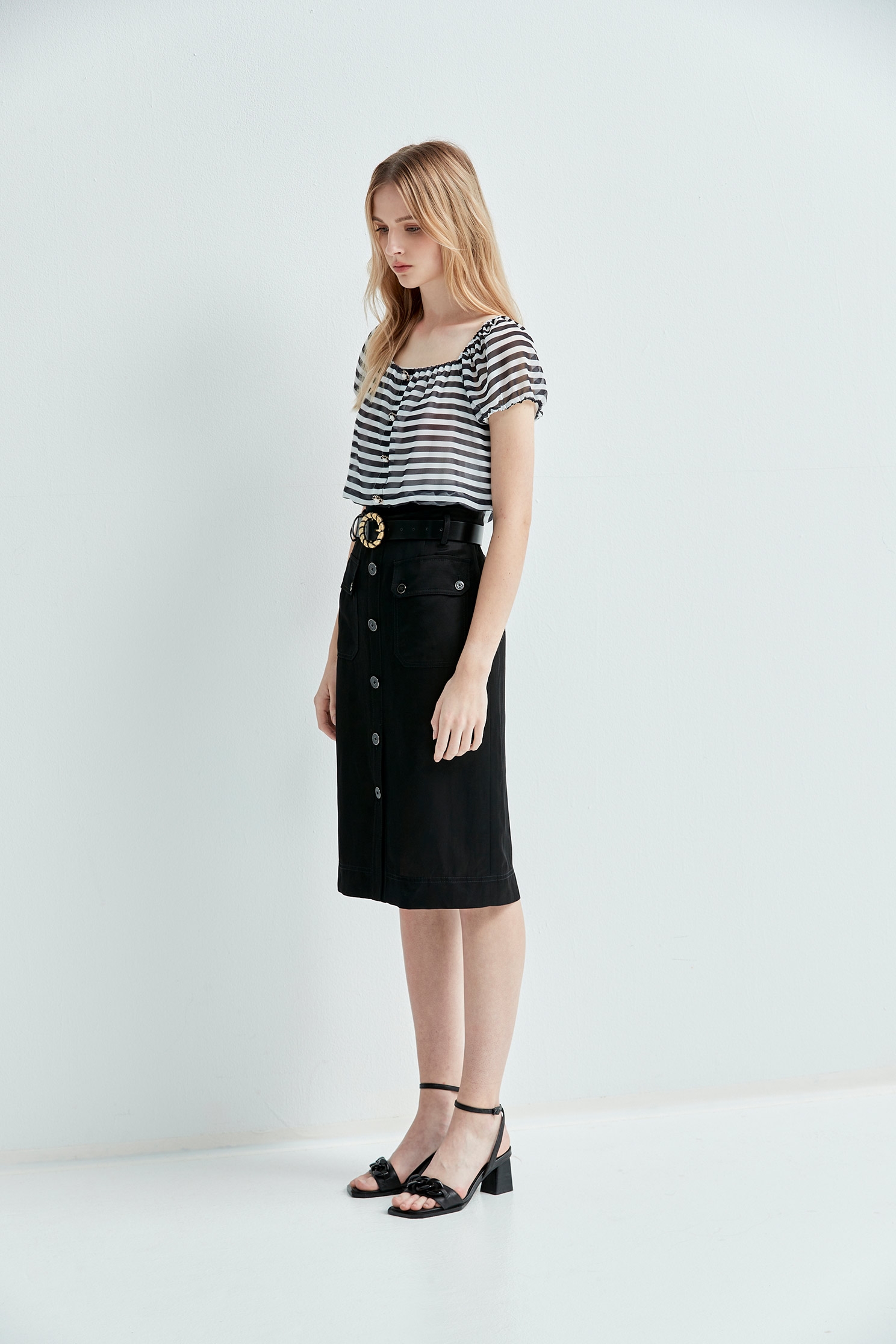 Short Sleeve Black Stripe TopChiffon cropped top with stripd design,Tops,Season (SS) Look,Cropped tops,Chiffon