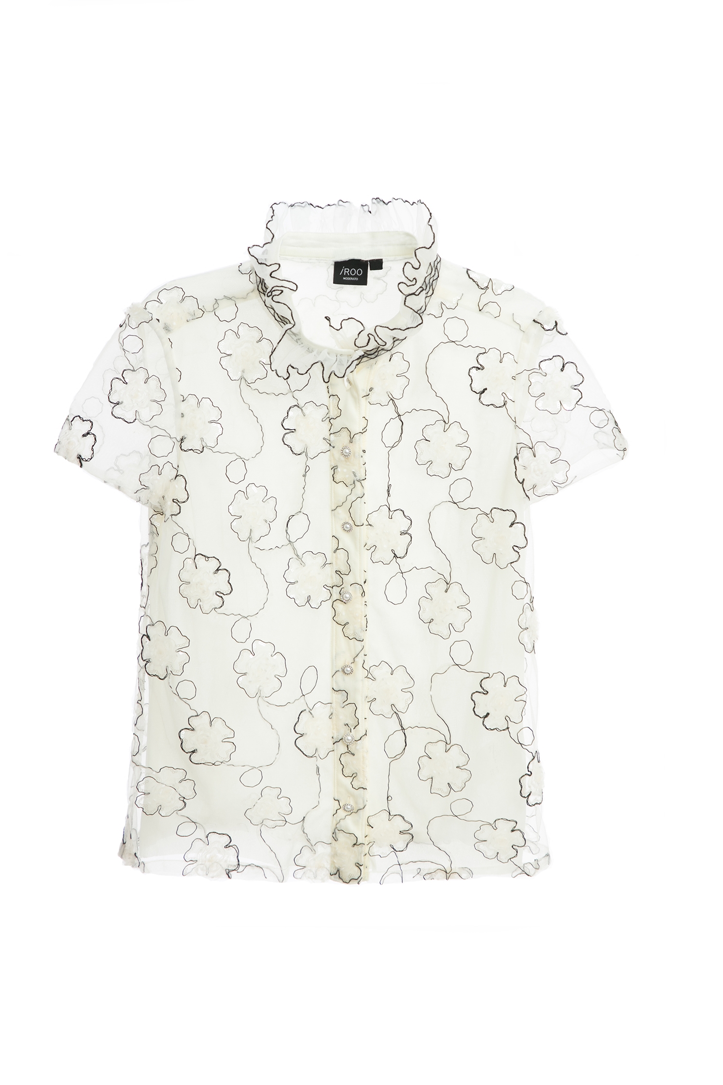 Floral Pattern Sequin Detail Mesh TopFloral Pattern Sequin Detail Mesh Top,Tops,Season (SS) Look,pearl