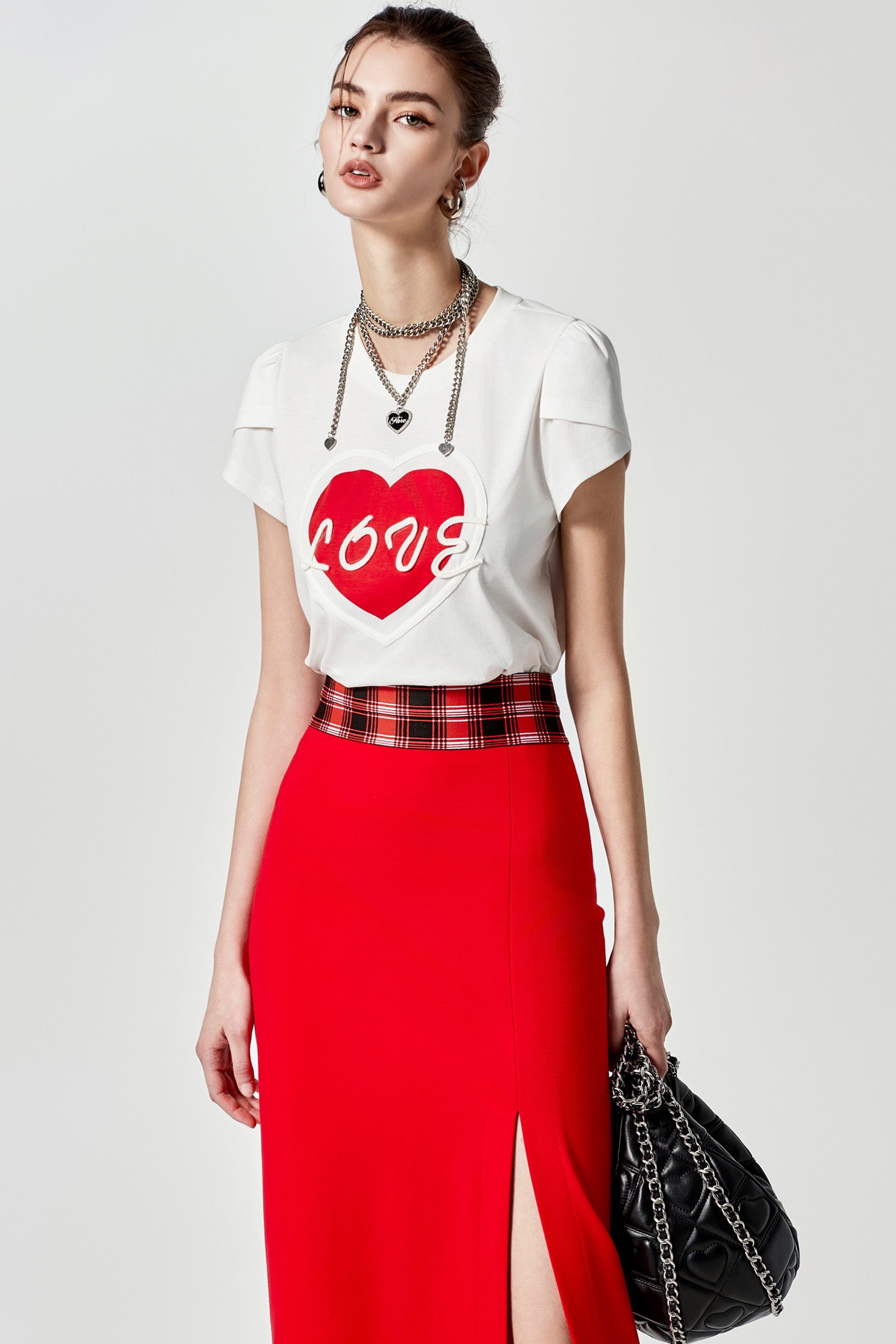 Front Heart Logo Tee With Tulip SleeveFront Heart Logo Tee With Tulip Sleeve,Tops,Season (SS) Look,Embroidered