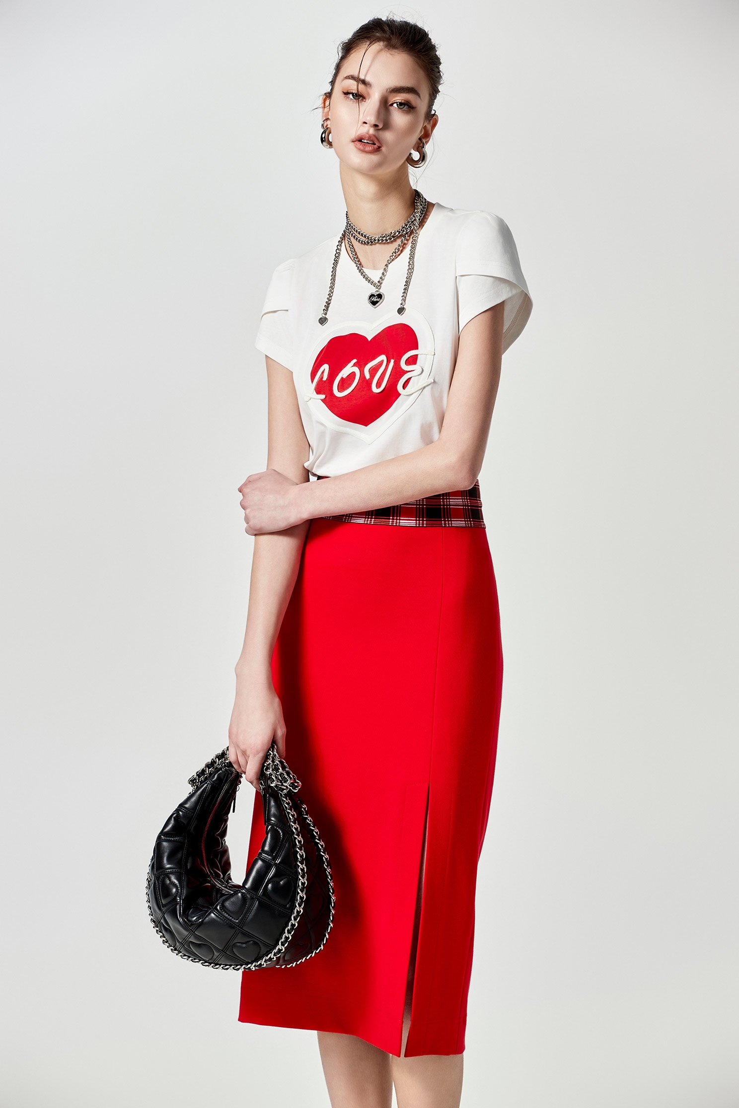 Front Heart Logo Tee With Tulip SleeveFront Heart Logo Tee With Tulip Sleeve,Tops,Season (SS) Look,Embroidered