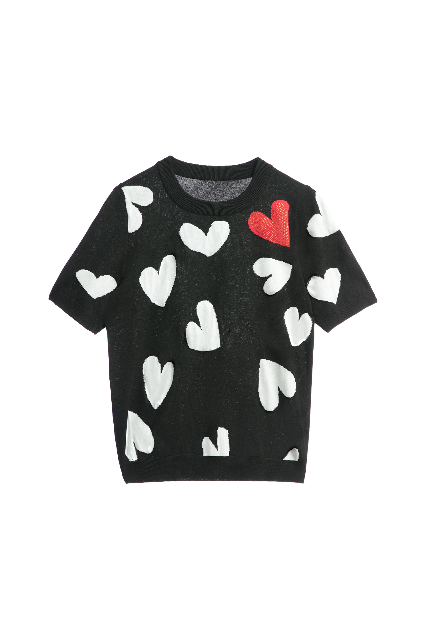 Heart Print Short Sleeve Knit TopHeart Print Short Sleeve Knit Top,Tops,Season (SS) Look,Knitted