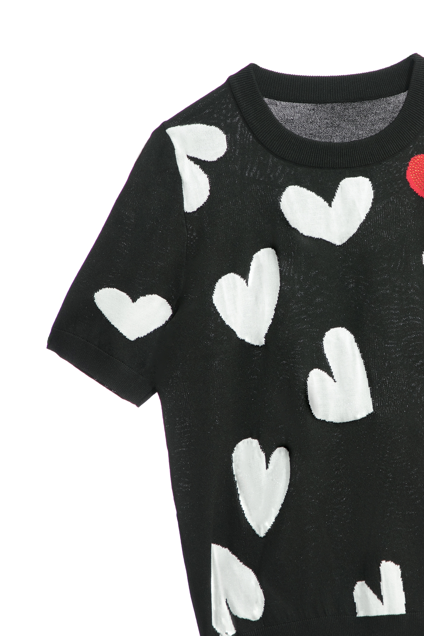 Heart Print Short Sleeve Knit TopHeart Print Short Sleeve Knit Top,Tops,Season (SS) Look,Knitted