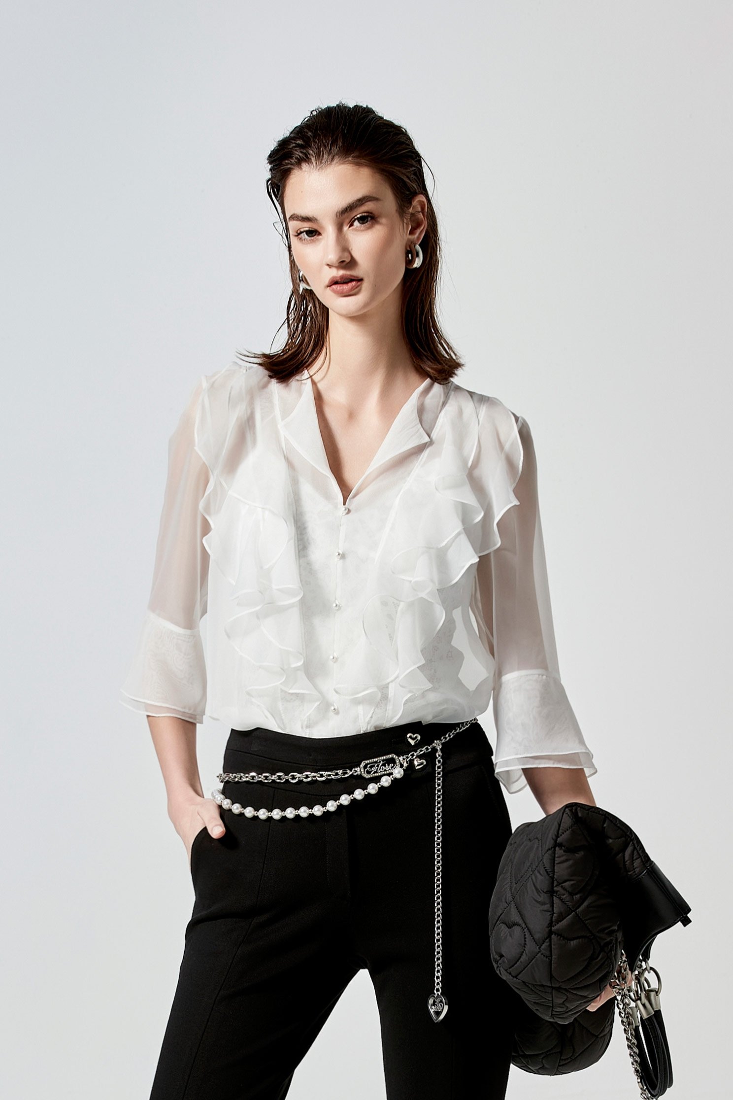 Ruffle Detail Chiffon TopRuffle Detail Chiffon Top,Tops,Under shirts,Season (SS) Look,pearl