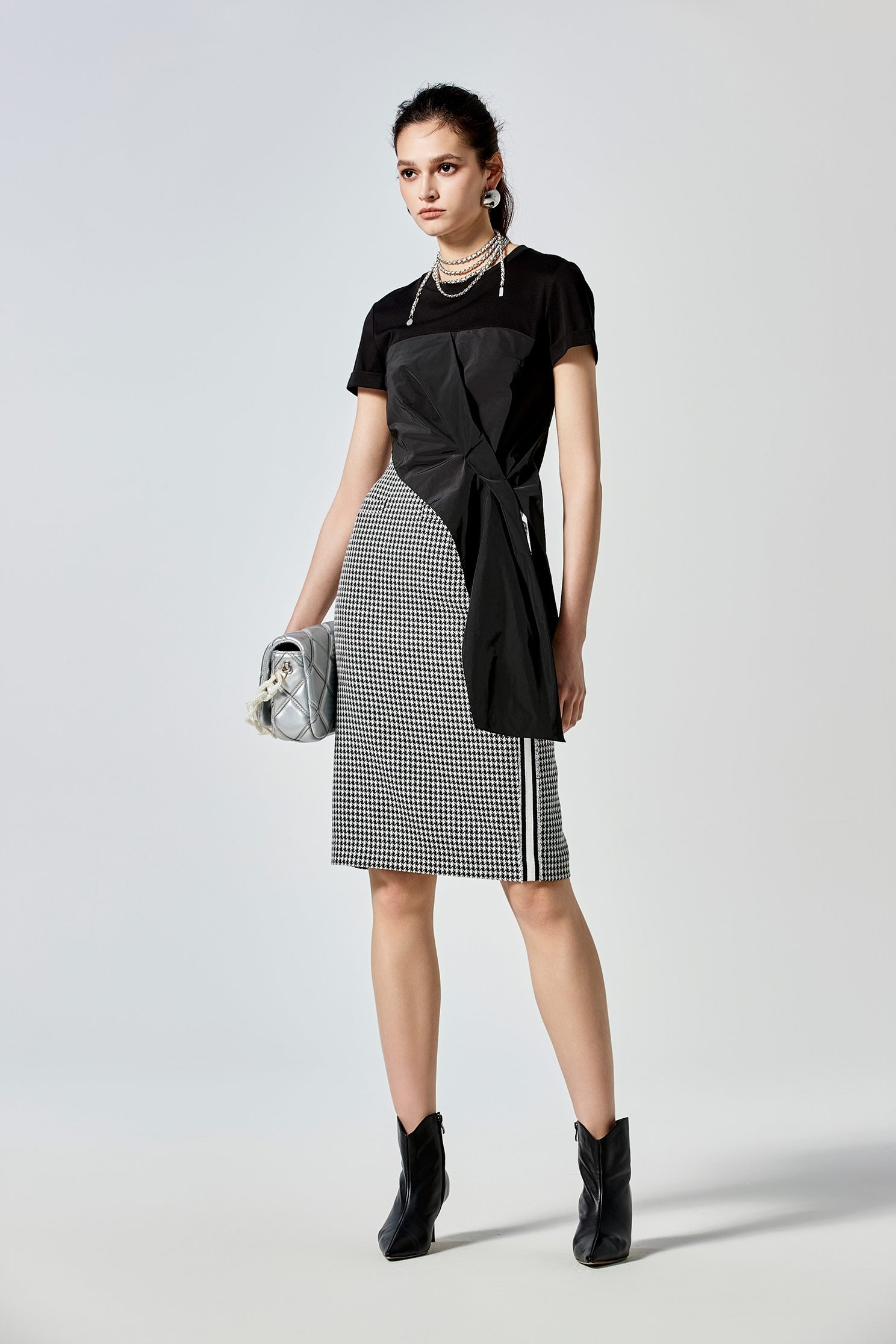 Side Knot Short Sleeve Taffeta Mix TeeSide Knot Short Sleeve Taffeta Mix Tee,Tops,Season (SS) Look