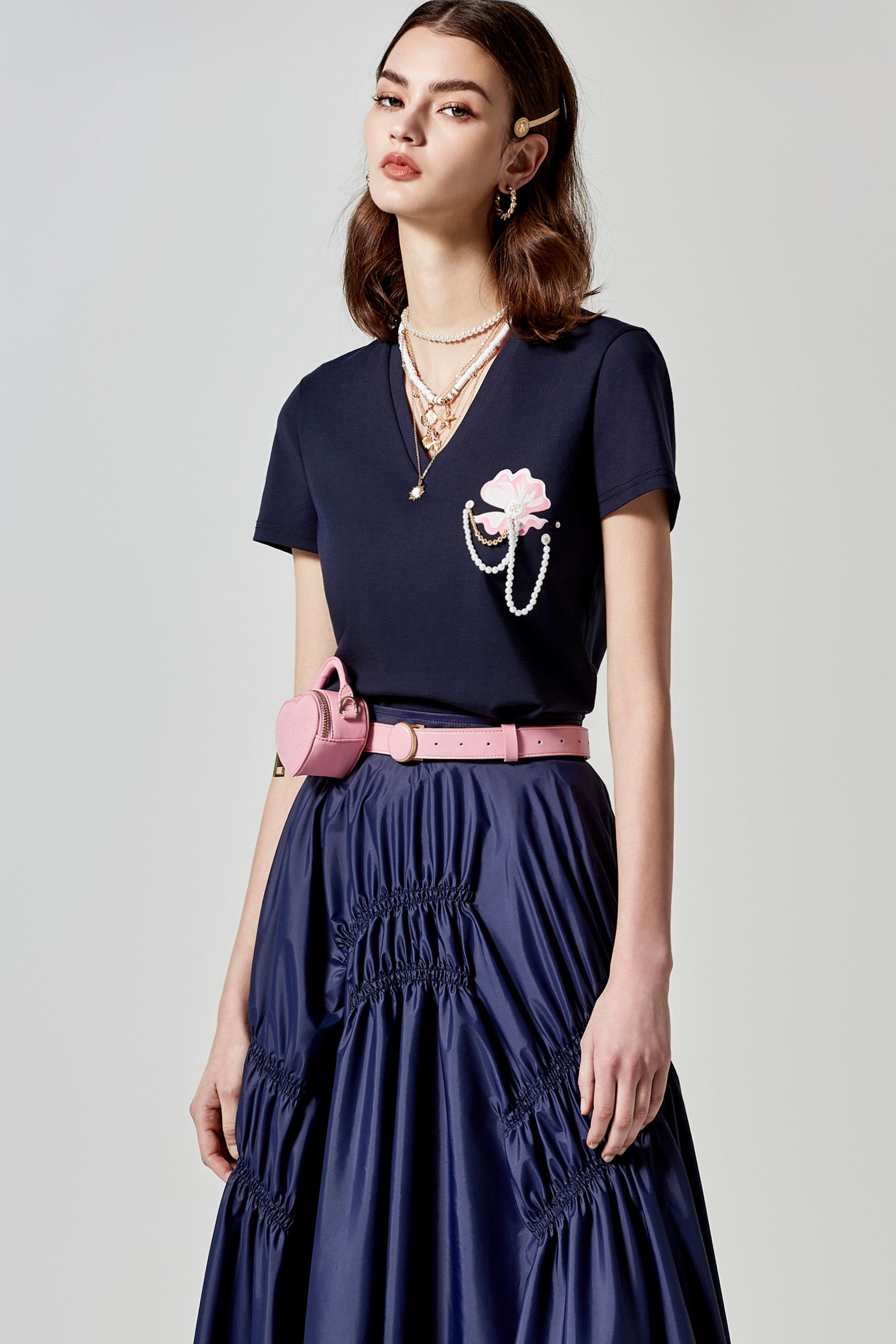 Navy Tee With Pearl Applique DetailNavy Tee With Pearl Applique Detail,T-shirts,T-shirts,Tops,Season (SS) Look,pearl