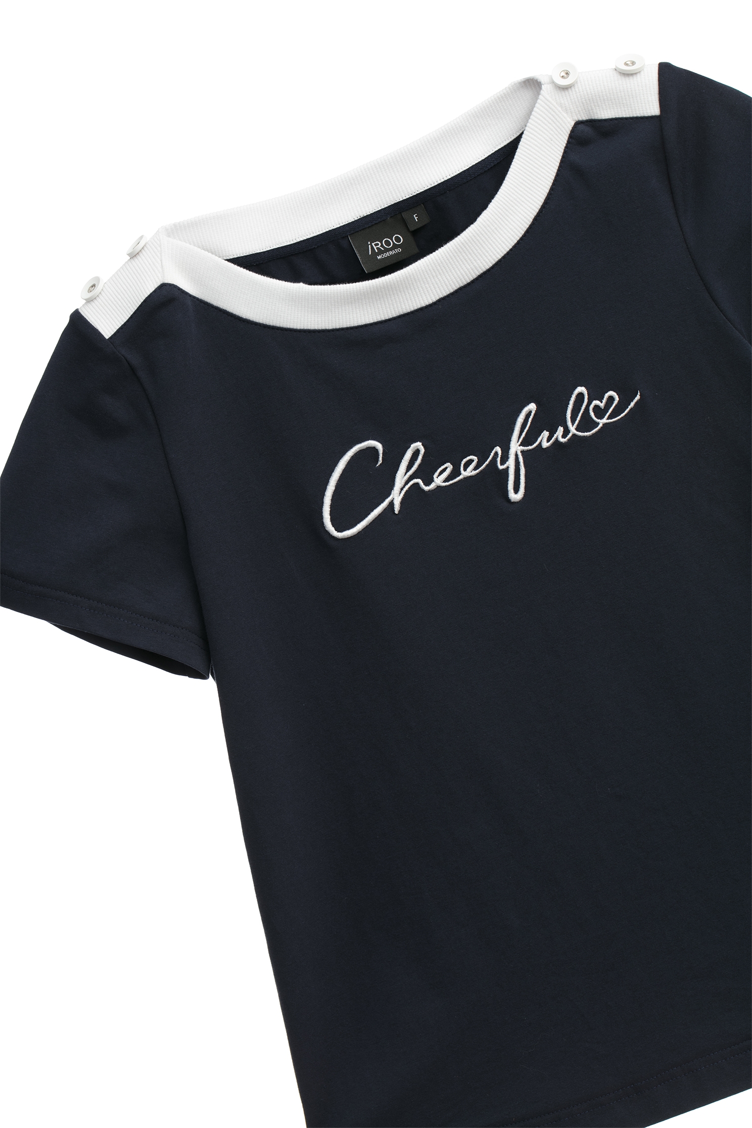 Front Slogan Navy Tee With Contrast TrimFront Slogan Navy Tee With Contrast Trim,T-shirts,Season (SS) Look,Cotton,Embroidered