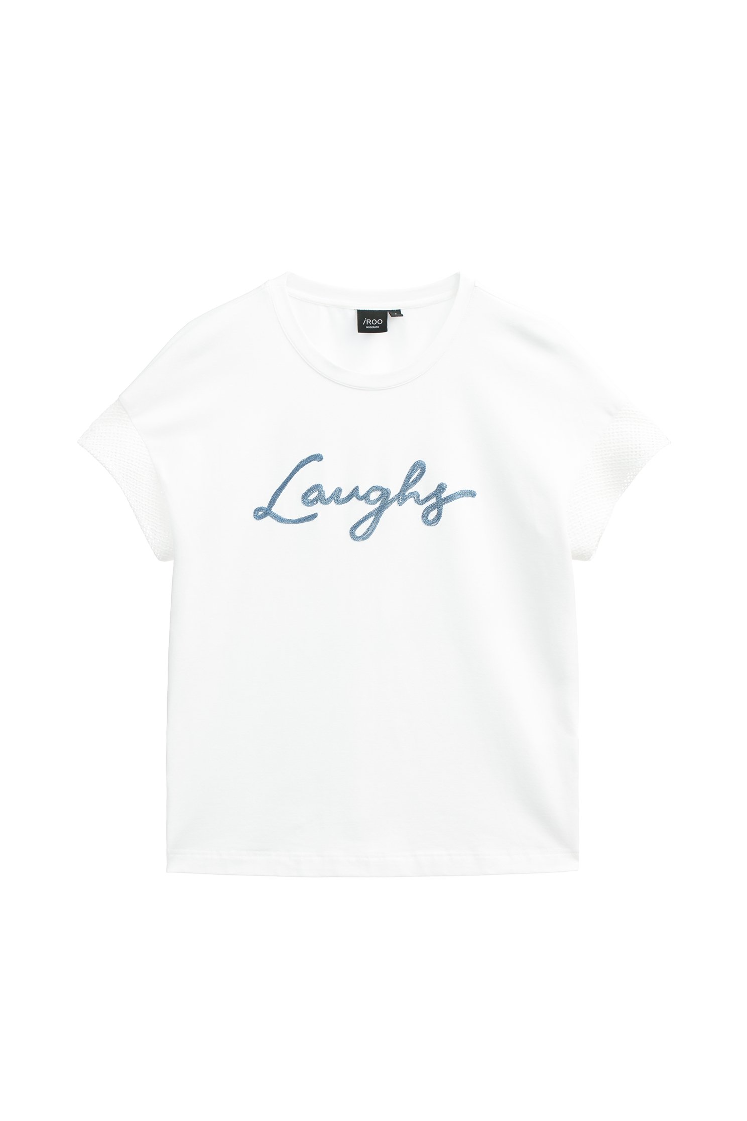 Front Slogan Tee With Hollow Out Mesh Sleeve CuffsFront Slogan Tee With Hollow Out Mesh Sleeve Cuffs,Tops,Season (SS) Look