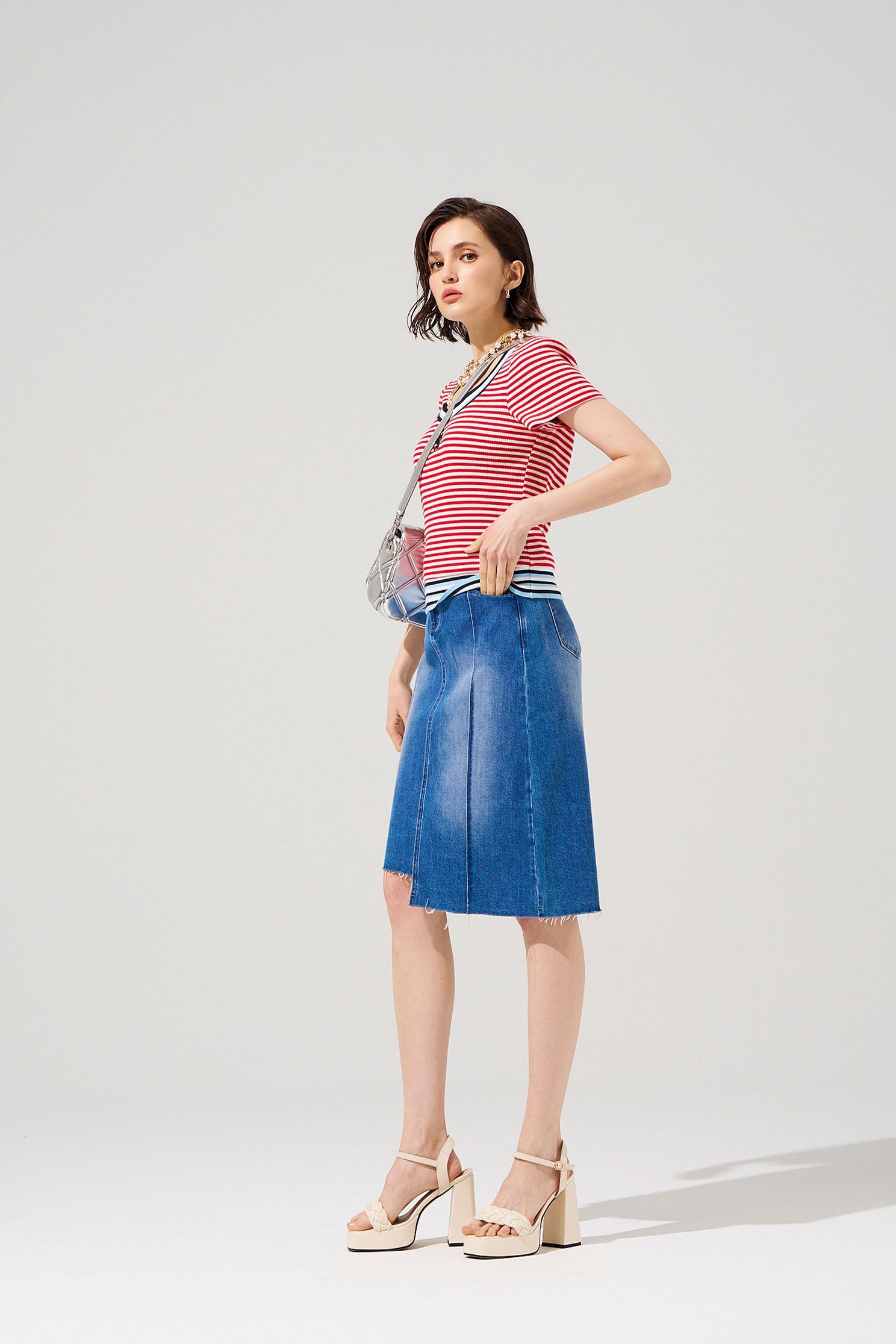 Red White Stripe Short Sleeve TeeRed White Stripe Short Sleeve Tee,T-shirts,Season (SS) Look,Stripe,Knitted