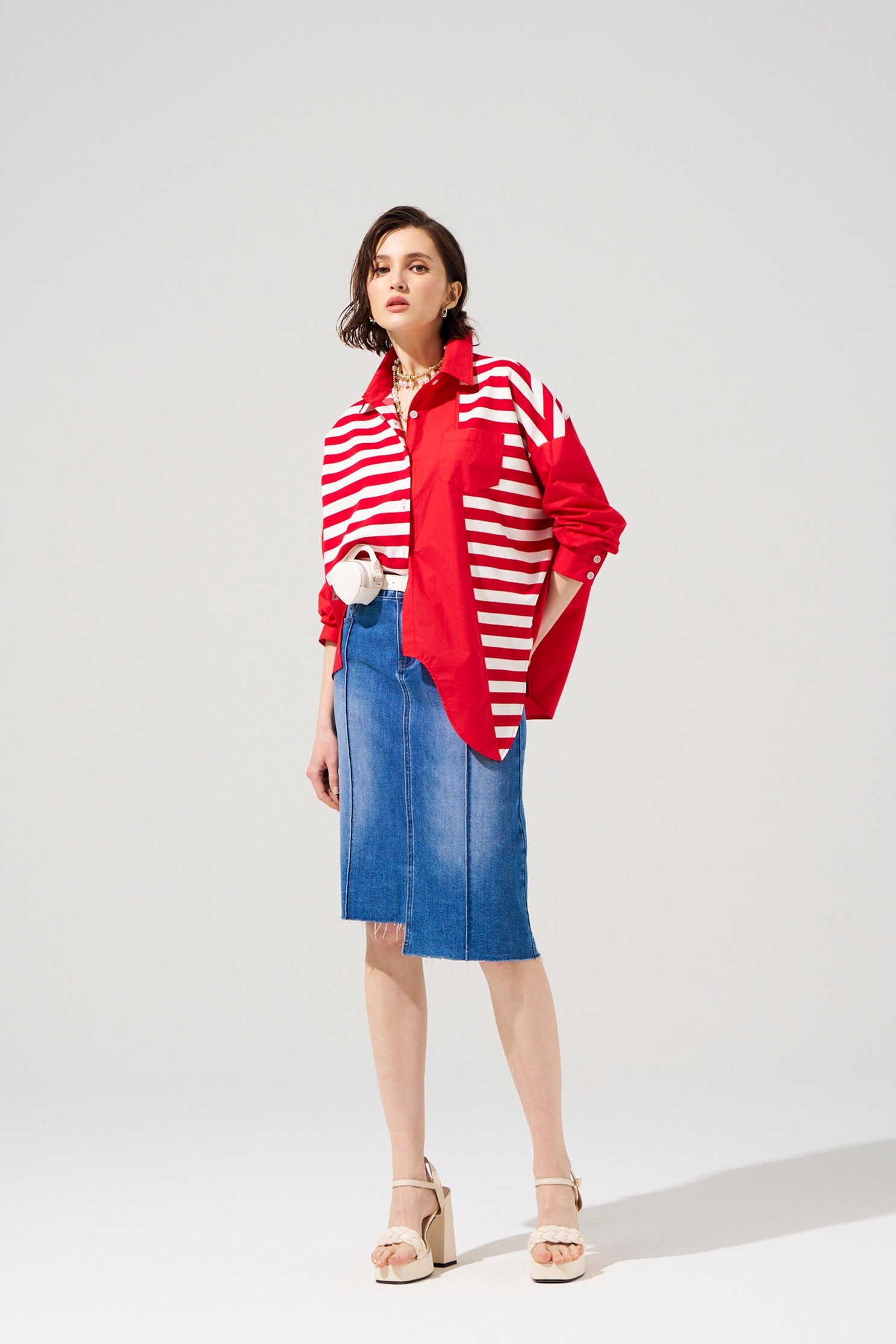 Asymmetric Oversize Stripe TopAsymmetric Oversize Stripe Top,Season (SS) Look,Stripe,Blouses,Knitted