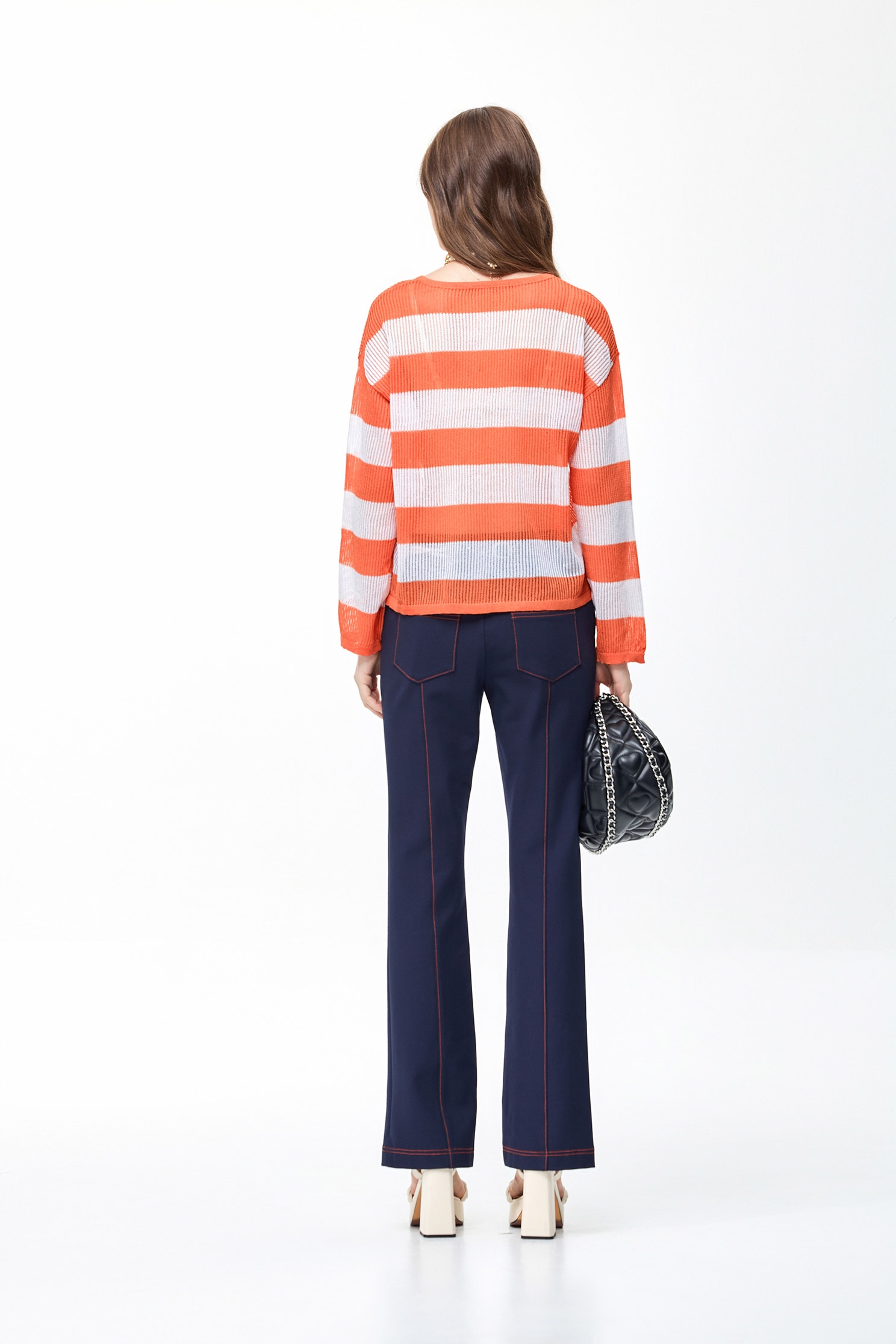 Orange Stripe Long Sleeve Knit TopOrange Stripe Long Sleeve Knit Top,Tops,Season (SS) Look,Stripe,Knitted,Knitted tops,Knitted tops