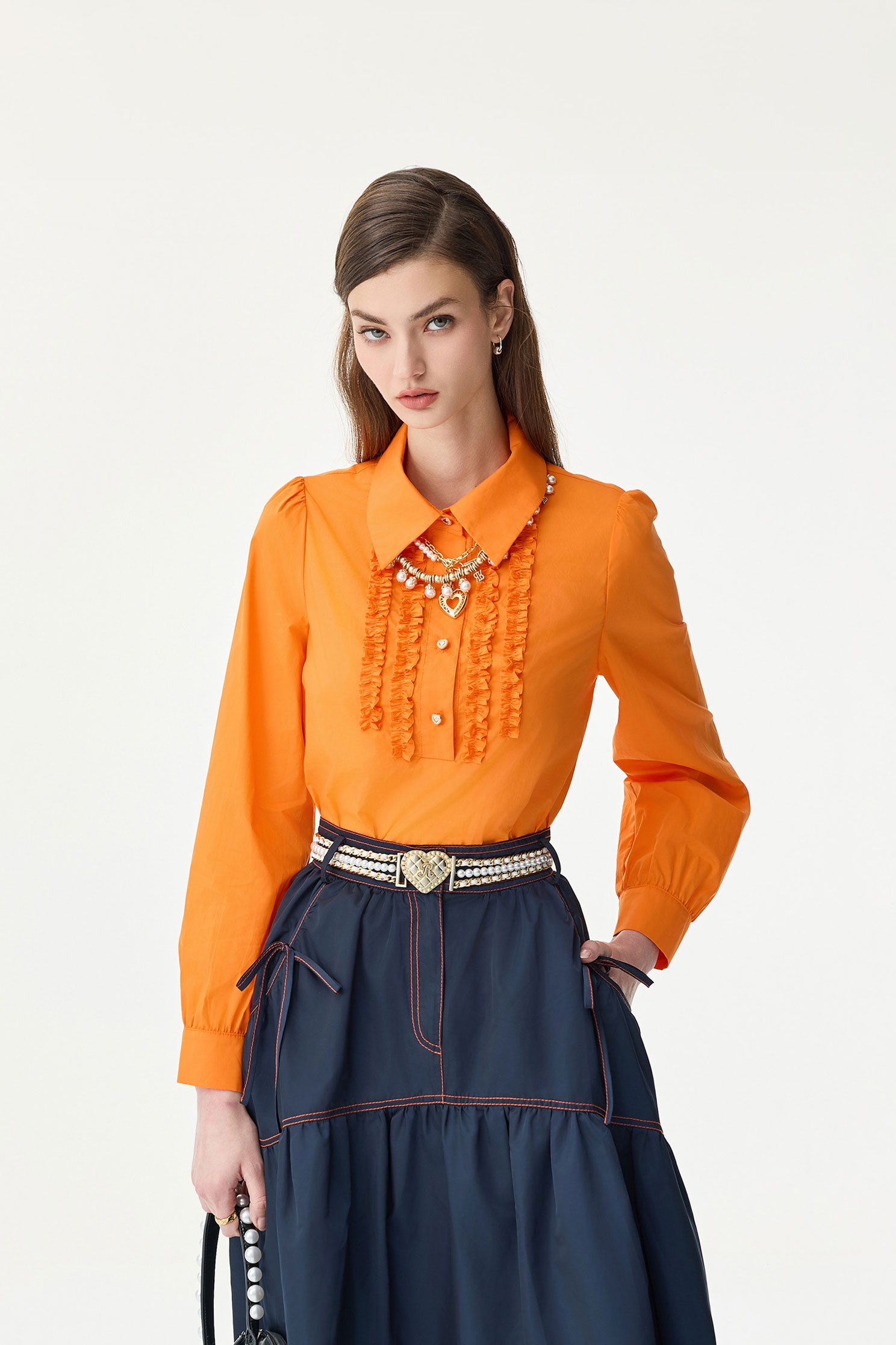 Orange Ruffle Detail BlouseOrange Ruffle Detail Blouse,Tops,Season (SS) Look,Blouses