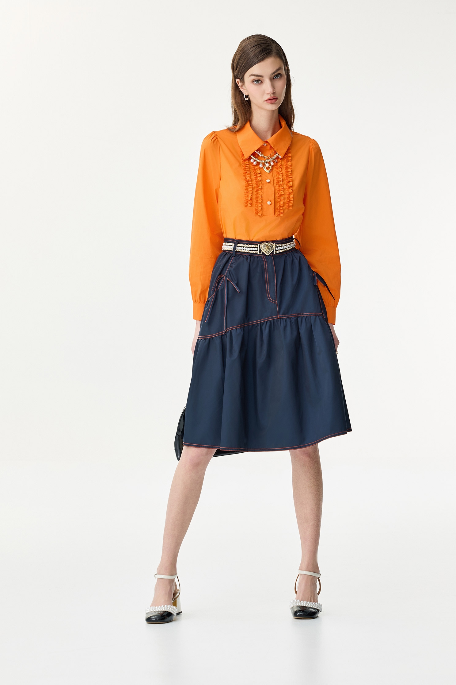 Orange Ruffle Detail BlouseOrange Ruffle Detail Blouse,Tops,Season (SS) Look,Blouses