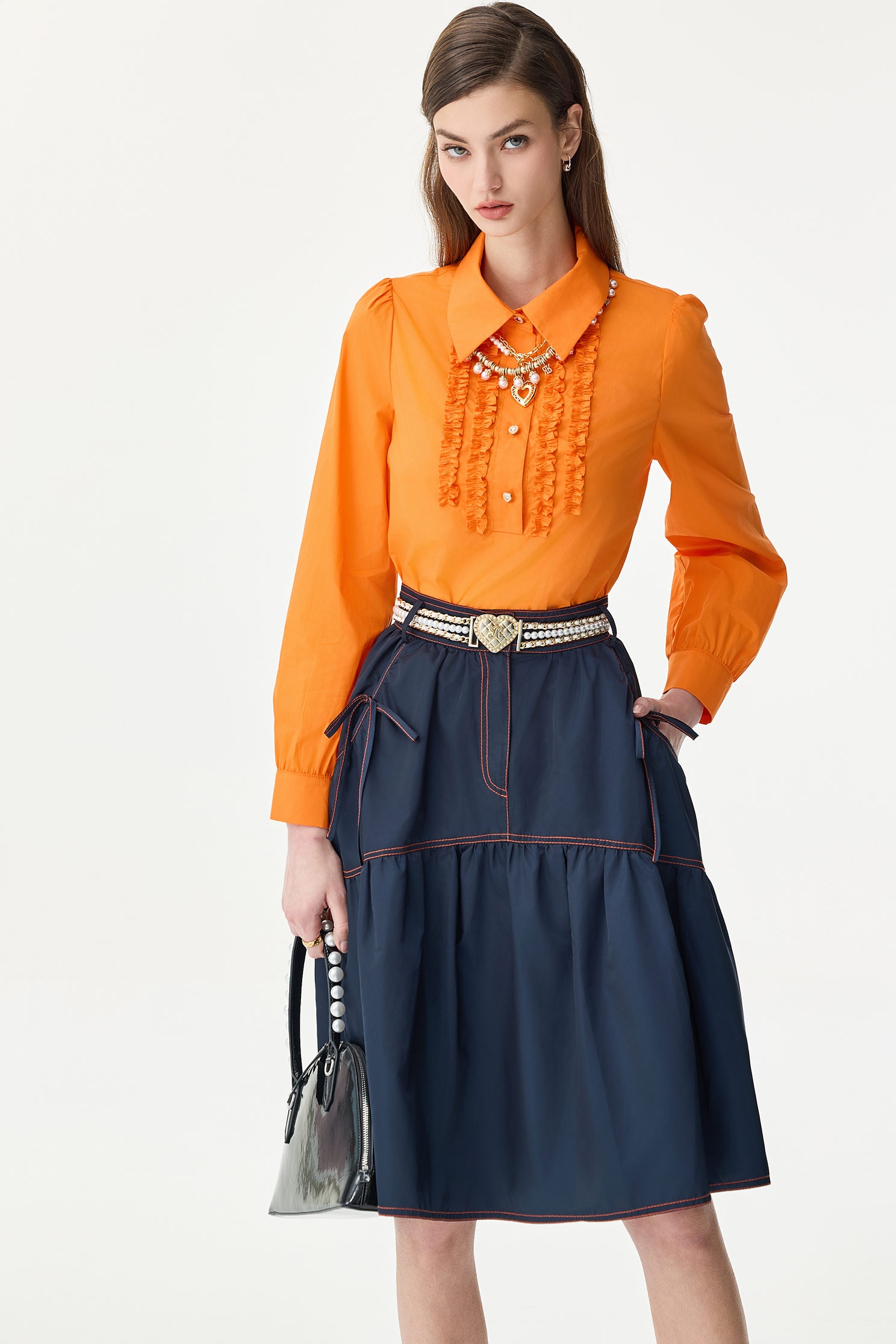 Orange Ruffle Detail BlouseOrange Ruffle Detail Blouse,Tops,Season (SS) Look,Blouses