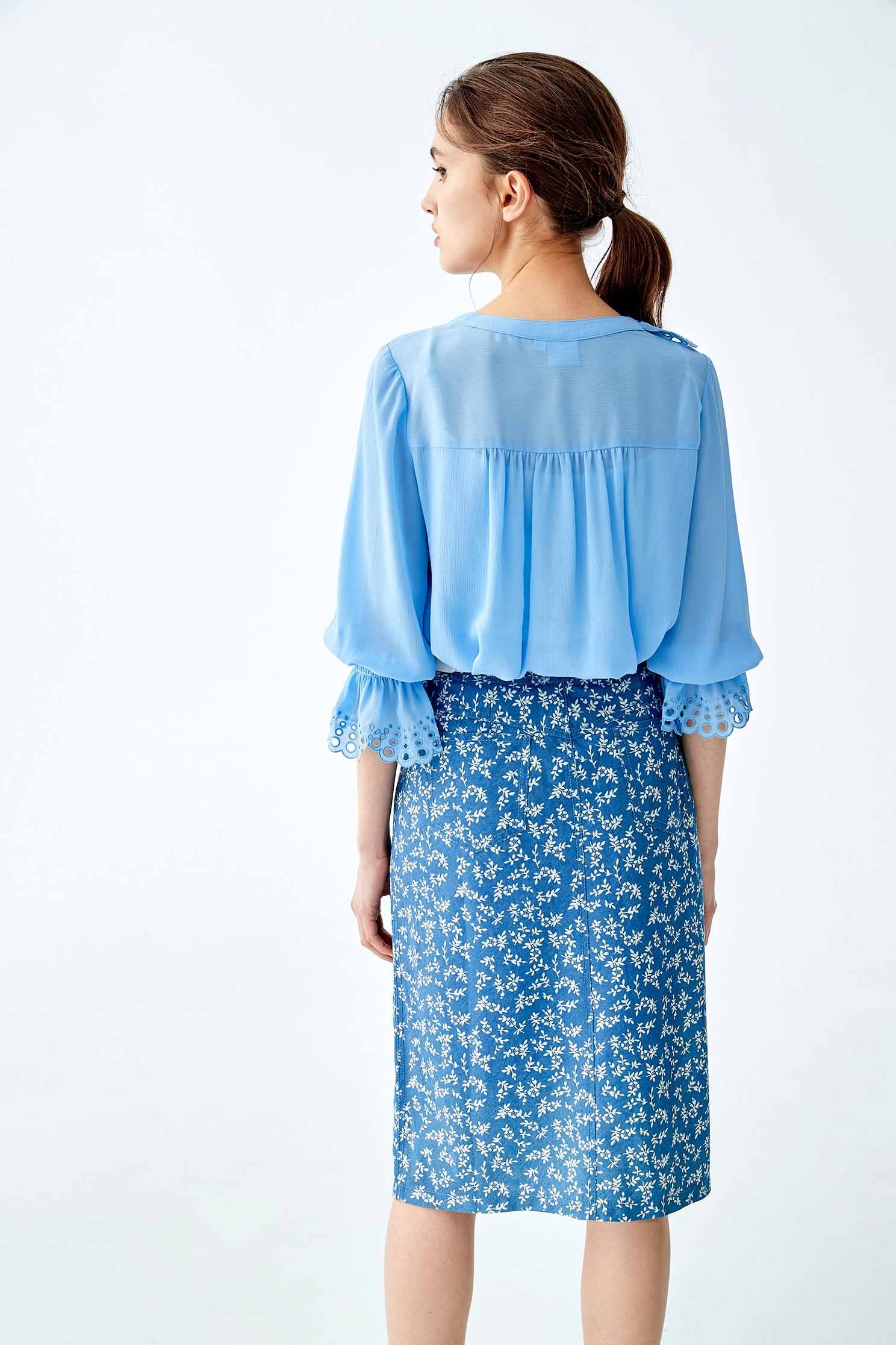 Ruffle BlouseWave collar hole shirt top,Tops,Embroidered,Embroidered tops,goodlucknewyear,Season (SS) Look,mothergift,healing colors,Embroidered,Embroidered tops,Blouses,Chiffon,Chiffon tops