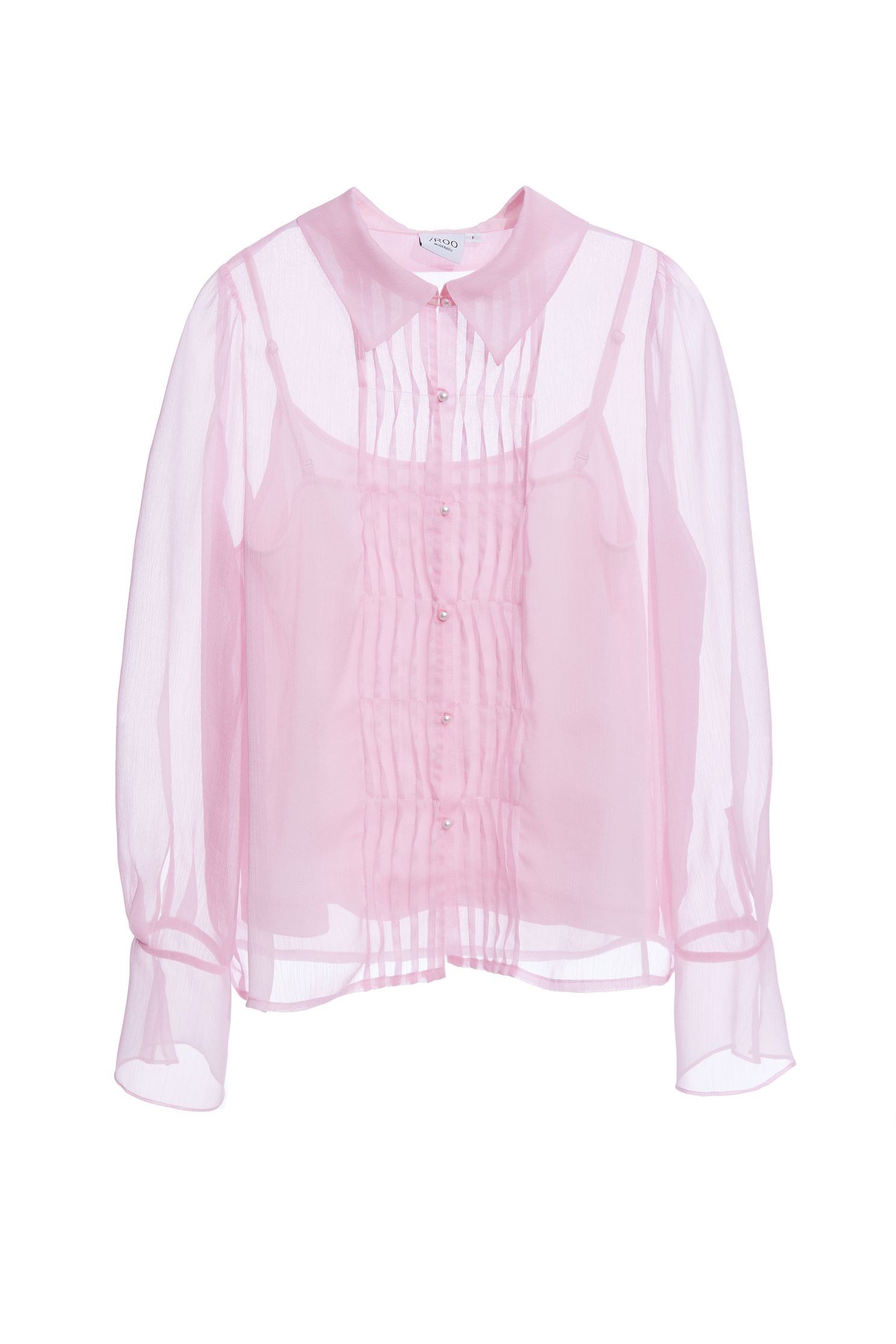 Pintucks Chiffon Front Button BlouseFlowing irregular top with pleated,Tops,Season (AW) Look,Pink,Thin straps,sleeveless tops,Blouses,Long sleeve tops