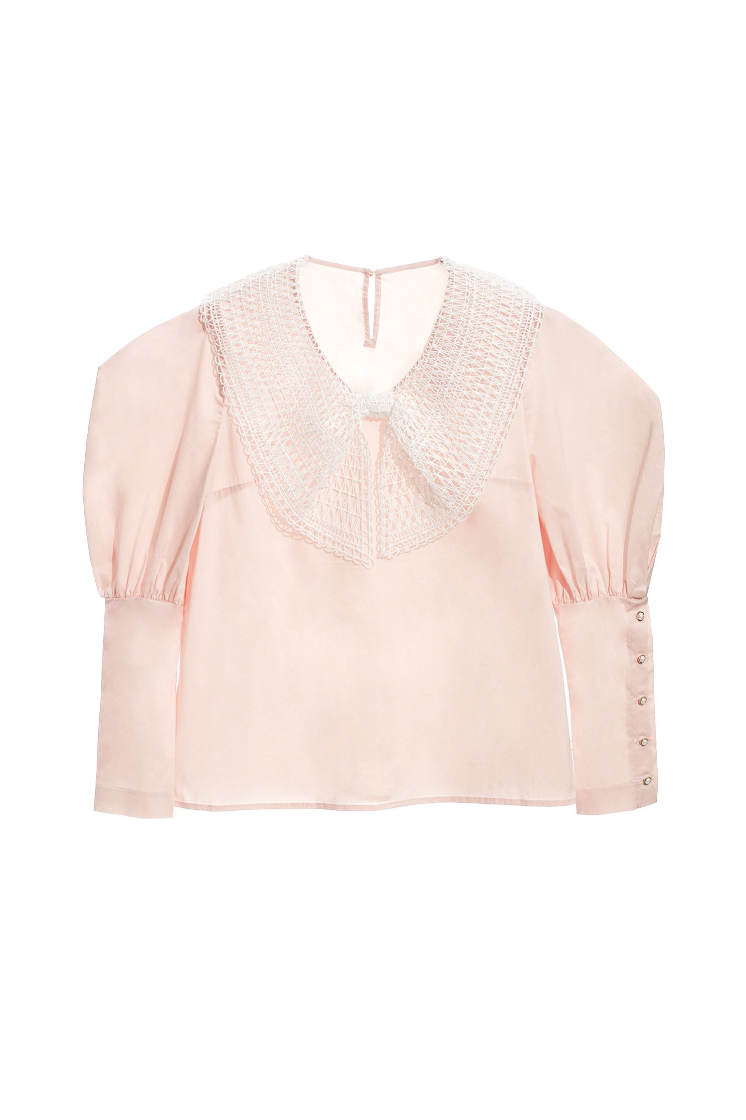 Contrast Hollow Out Lace Collar Pink TopShirt top with bow collar,Tops,Season (AW) Look,bows,Blouses