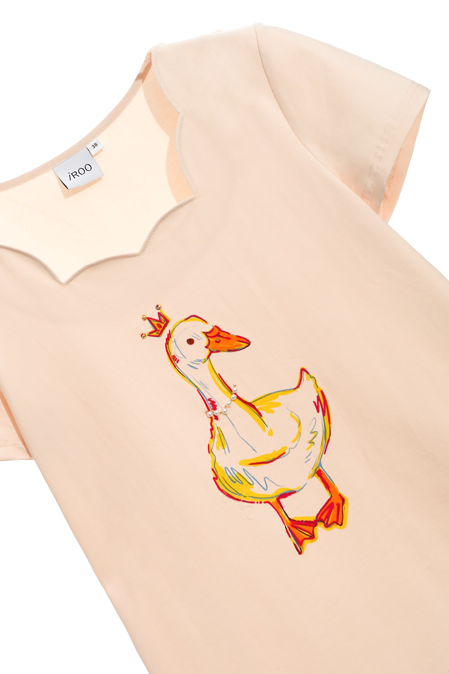 Scallop Neckline Tee With Graphic PrintT-shirt with duck print,T-shirts,T-shirts,Tops,pearl,Season (AW) Look