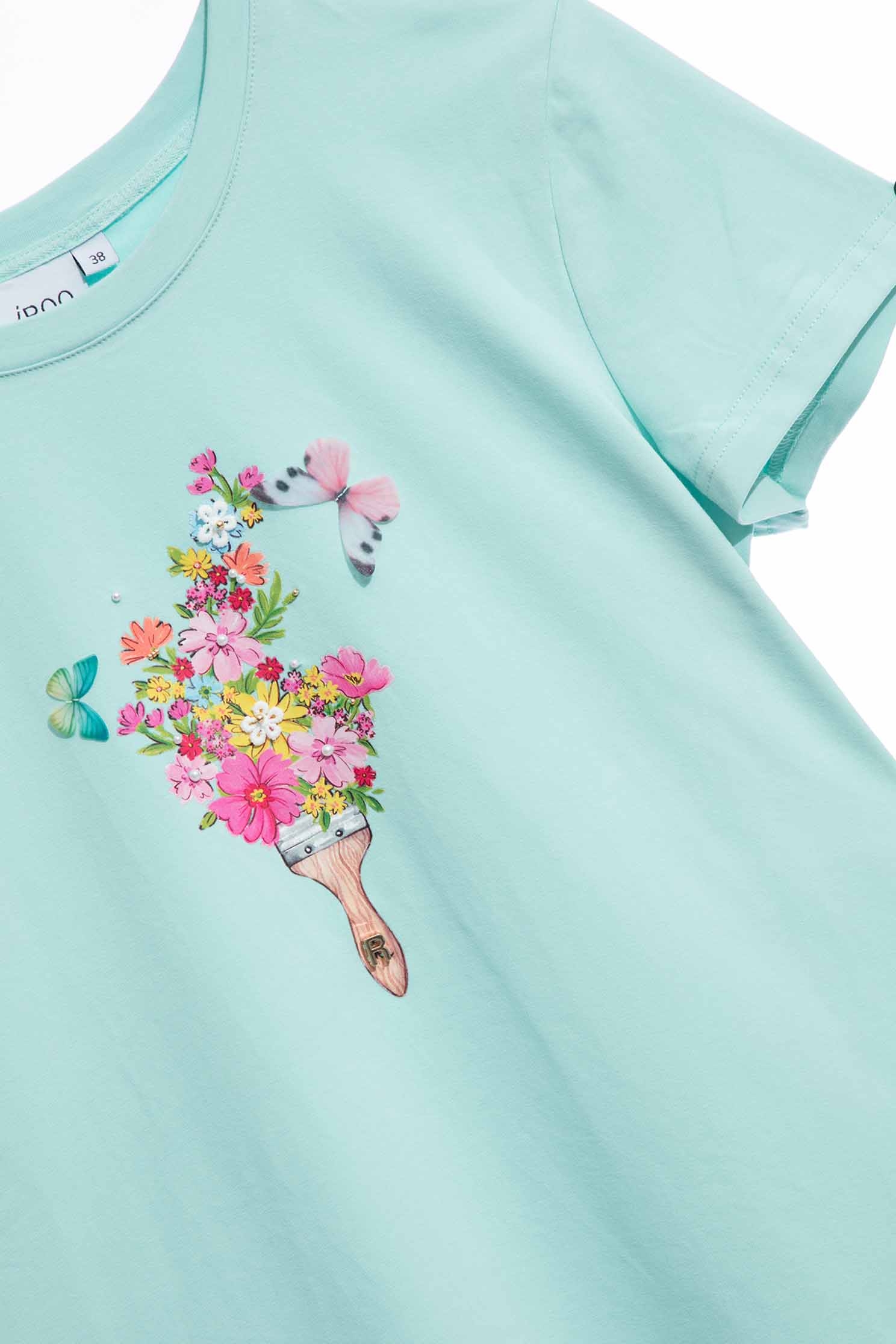 Graphic Floral Print Blue TeeGraphic Floral Print Blue Tee,T-shirts,T-shirts,Tops,Embroidered,Season (SS) Look,Cotton