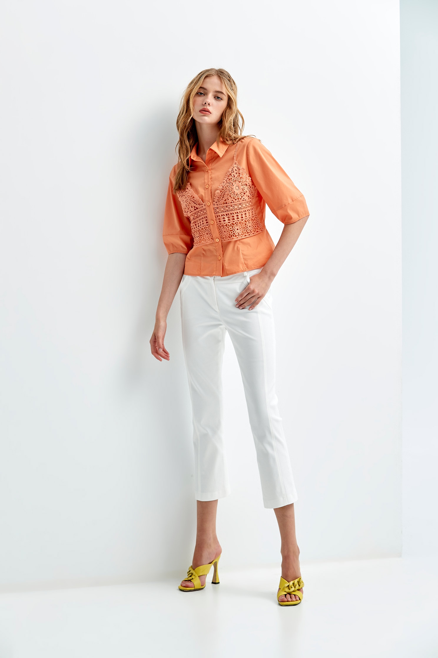 Fake Two Piece Lantern Sleeve BlouseFake Two Piece Lantern Sleeve Blouse,Tops,Season (SS) Look,Lace,Blouses