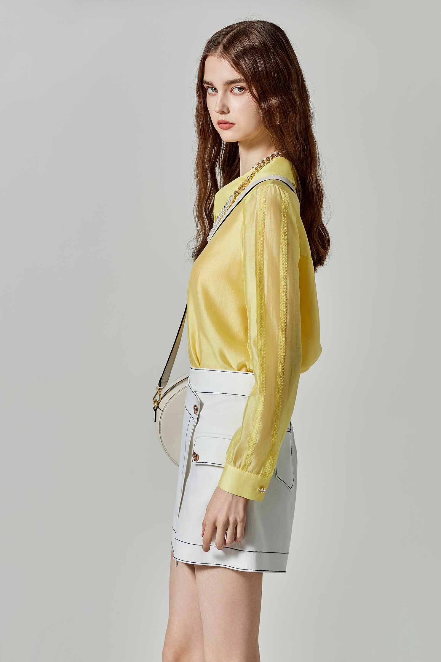 Yellow Long Sleeve Blouse With Lace Trim DetailYellow Long Sleeve Blouse With Lace Trim Detail,Tops,Season (SS) Look,Lace,Blouses
