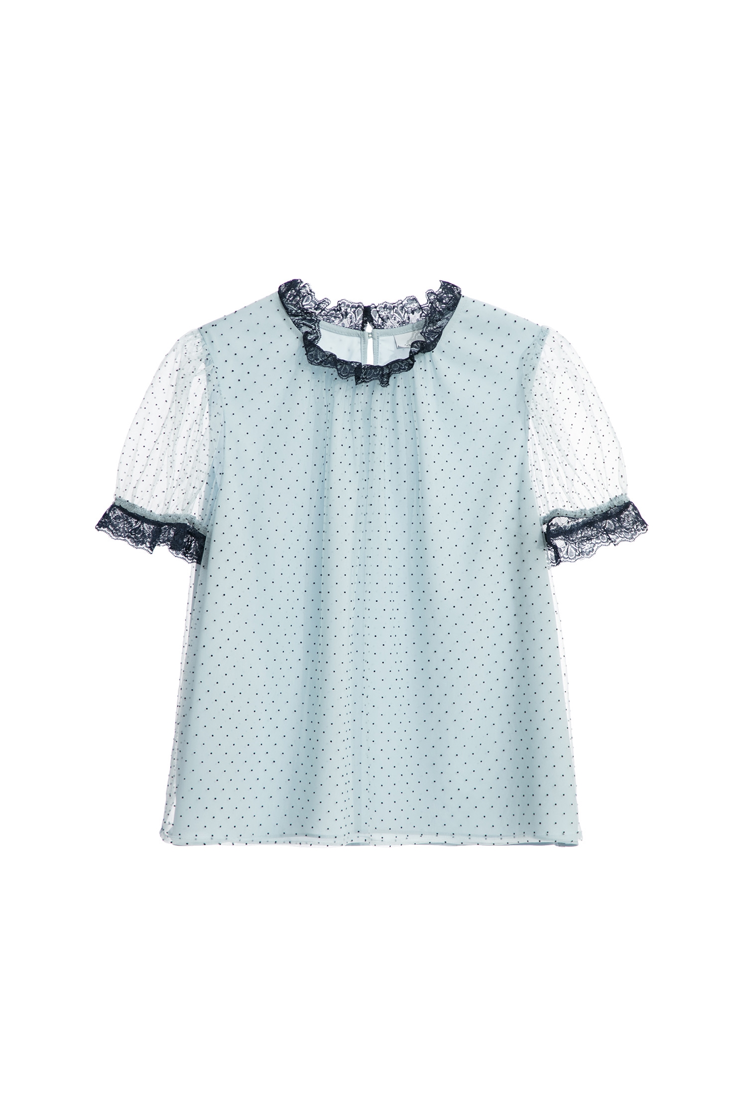 Polka Dot Mesh Top With Lace Trim DetailPolka Dot Mesh Top With Lace Trim Detail,Tops,Season (SS) Look,Mesh fabric,Lace