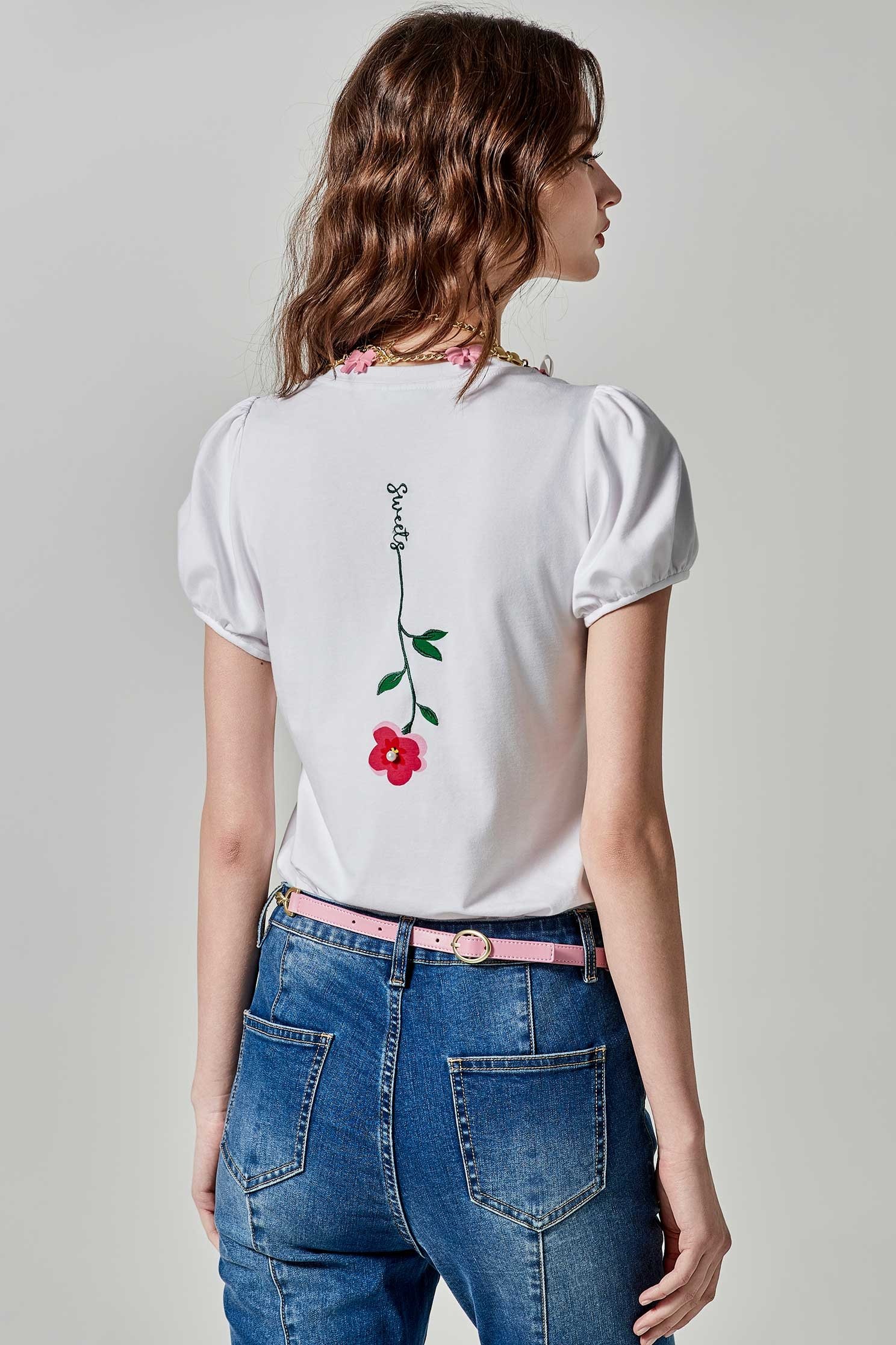 Pearl Applique Tee With Fixed Bow DetailPearl Applique Tee With Fixed Bow Detail,T-shirts,T-shirts,Tops,Embroidered,Season (SS) Look,pearl,Cotton