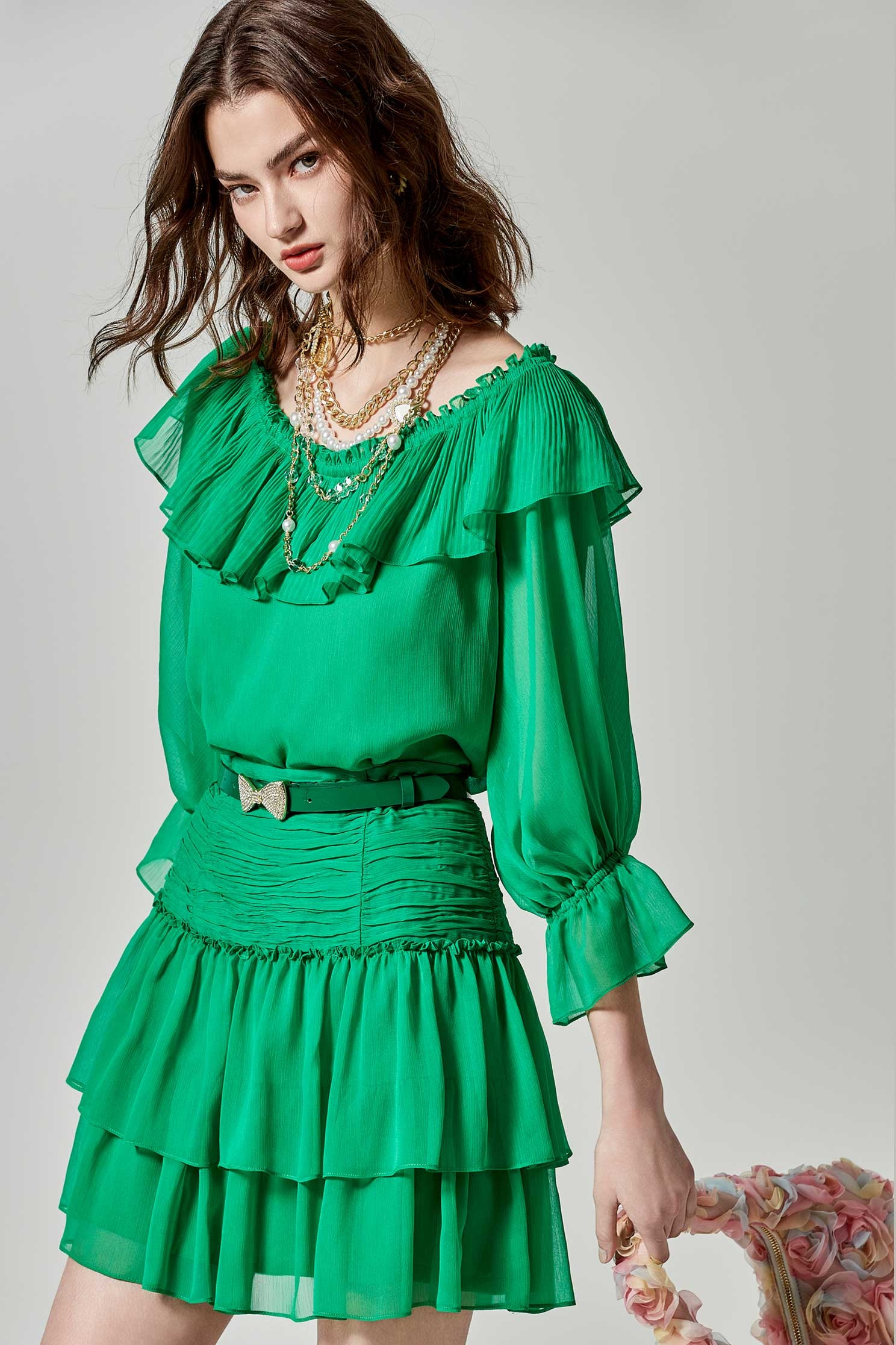 Flounce Neckline Chiffon TopFlounce Neckline Chiffon Top,Tops,Season (SS) Look,Chiffon,Chiffon tops