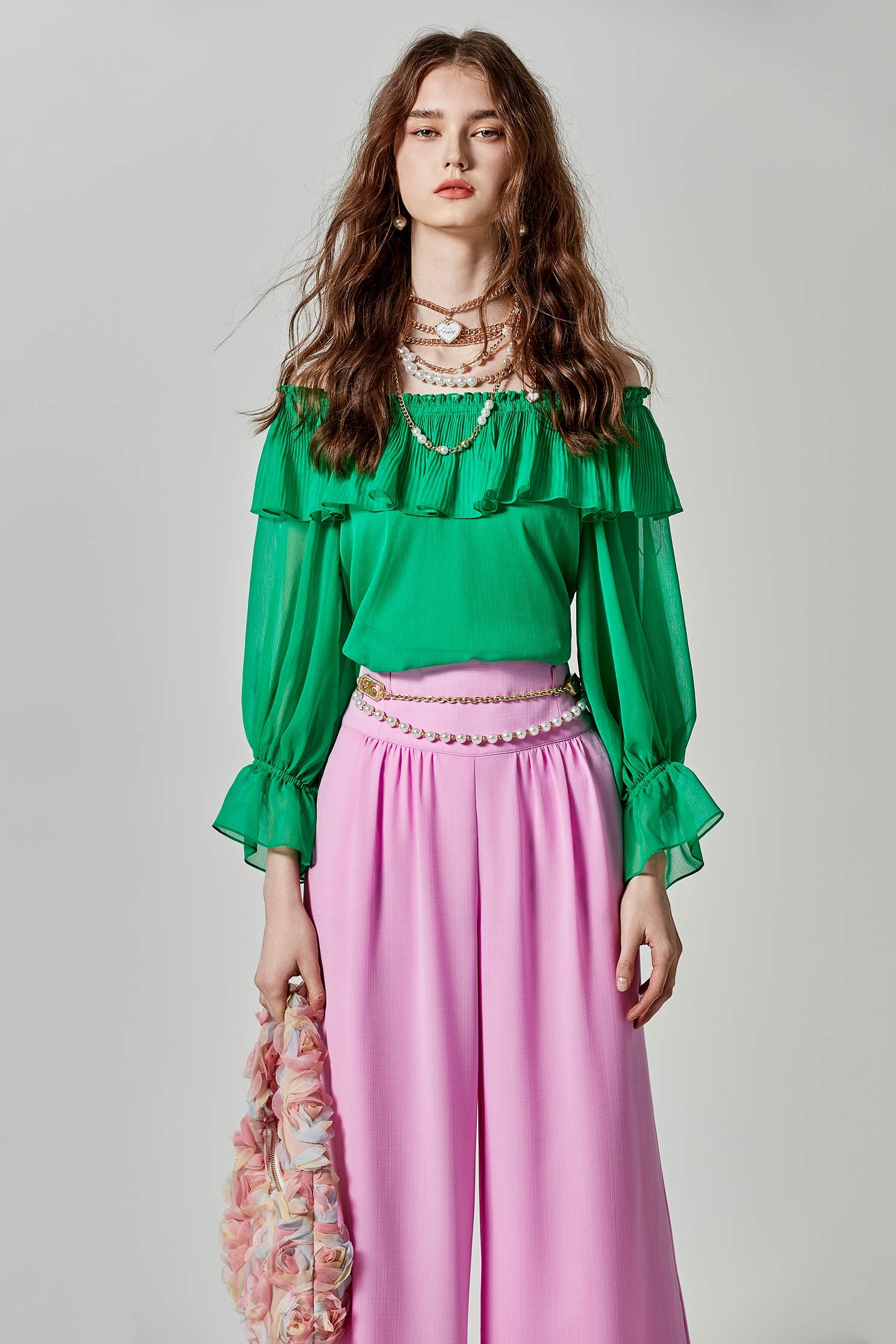 Flounce Neckline Chiffon TopFlounce Neckline Chiffon Top,Tops,Season (SS) Look,Chiffon,Chiffon tops