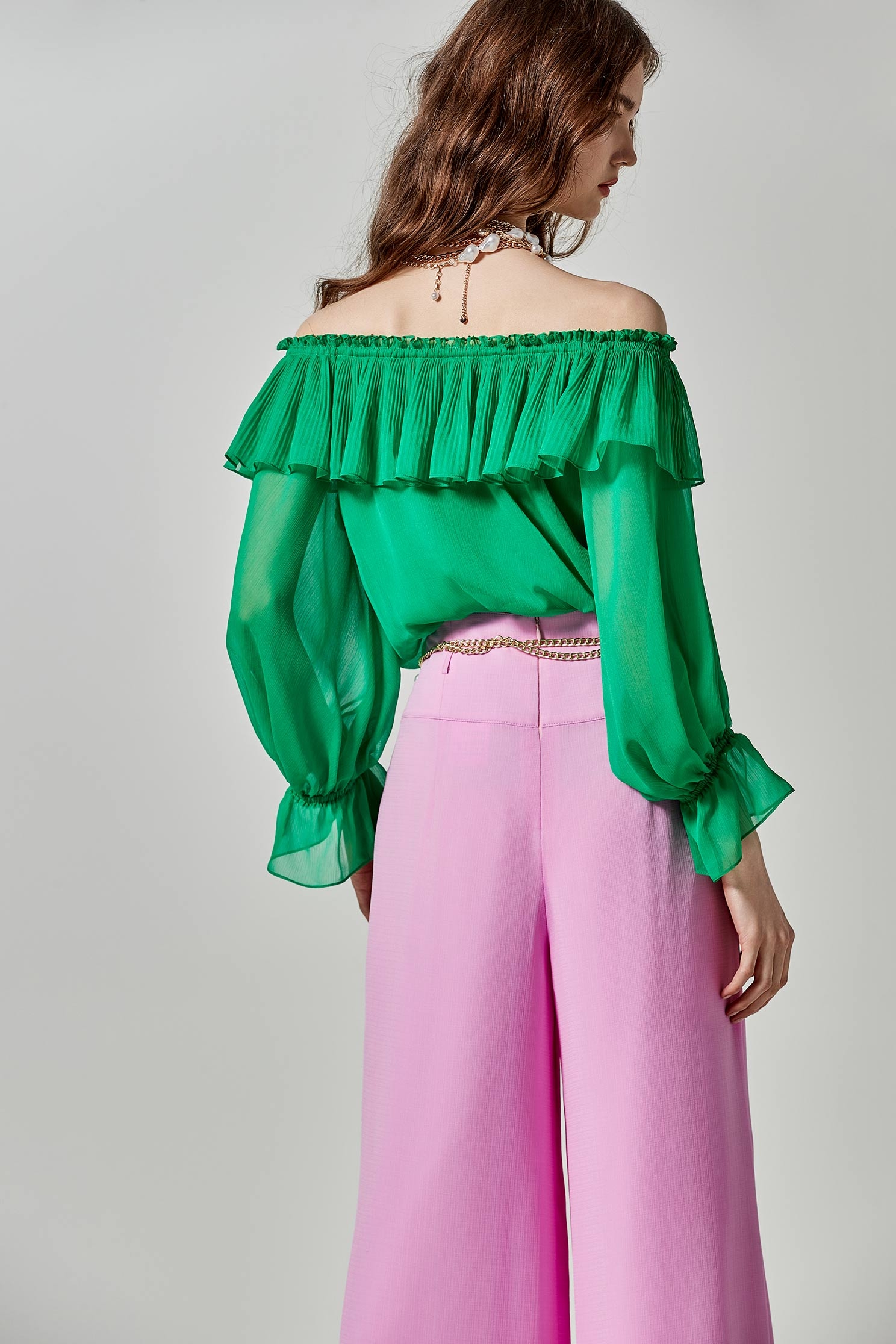 Flounce Neckline Chiffon TopFlounce Neckline Chiffon Top,Tops,Season (SS) Look,Chiffon,Chiffon tops