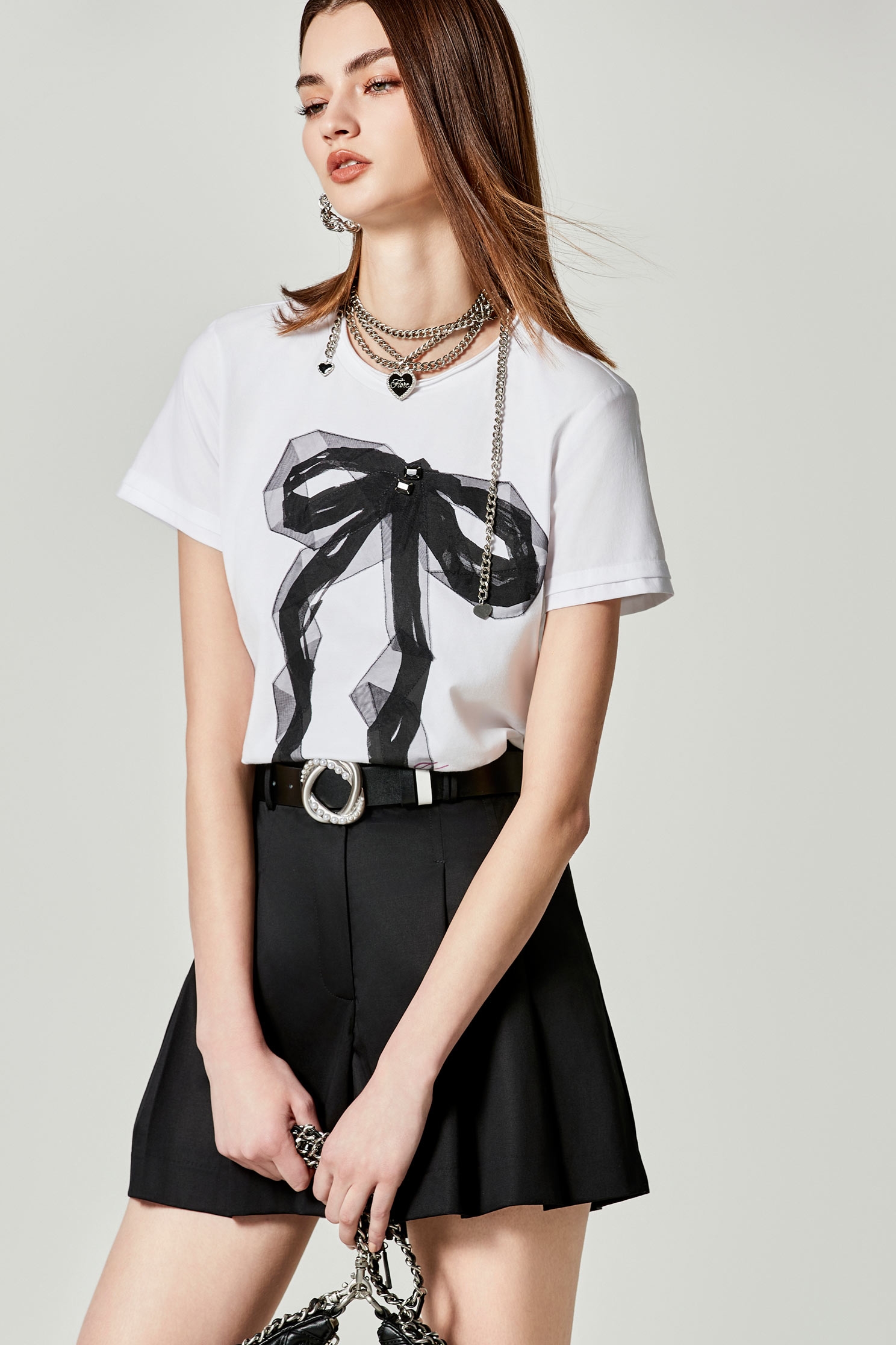 Contrast Bow Graphic Short Sleeve TeeContrast Bow Graphic Short Sleeve Tee,Tops,Season (SS) Look,bows,Blouses