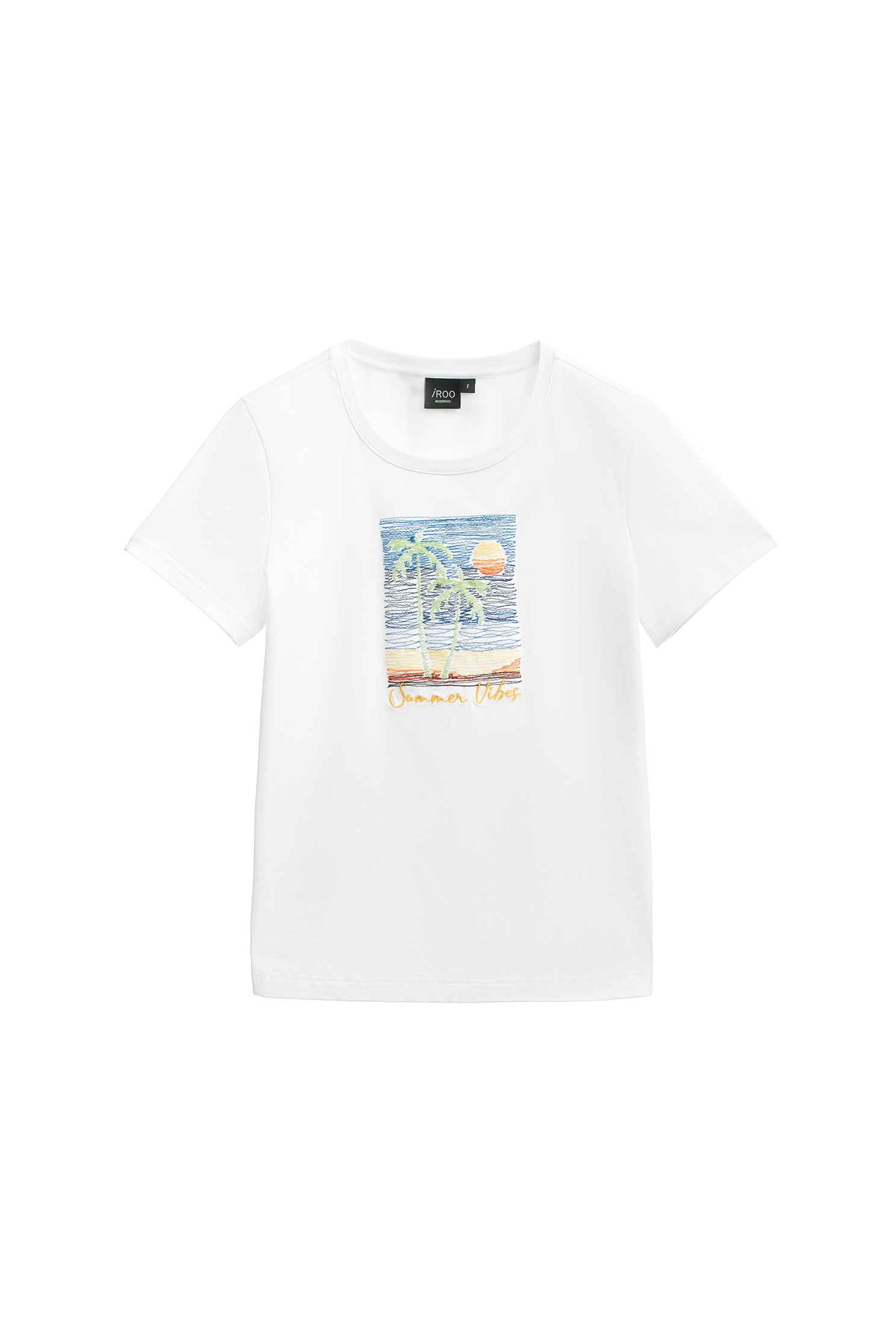 Front Embroidered Graphic White TeeFront Embroidered Graphic White Tee,T-shirts,Season (SS) Look,Cotton,Embroidered