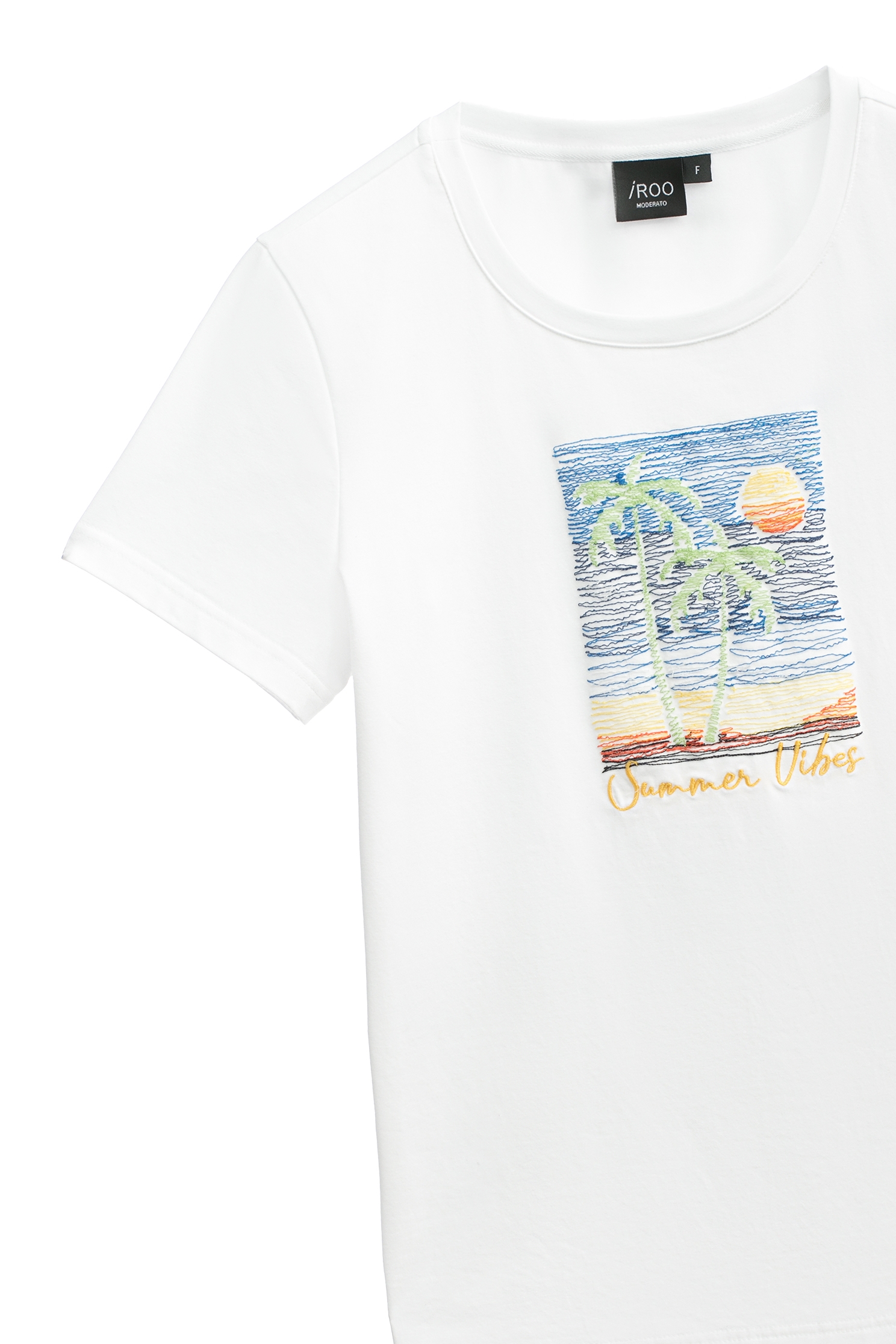 Front Embroidered Graphic White TeeFront Embroidered Graphic White Tee,T-shirts,Season (SS) Look,Cotton,Embroidered