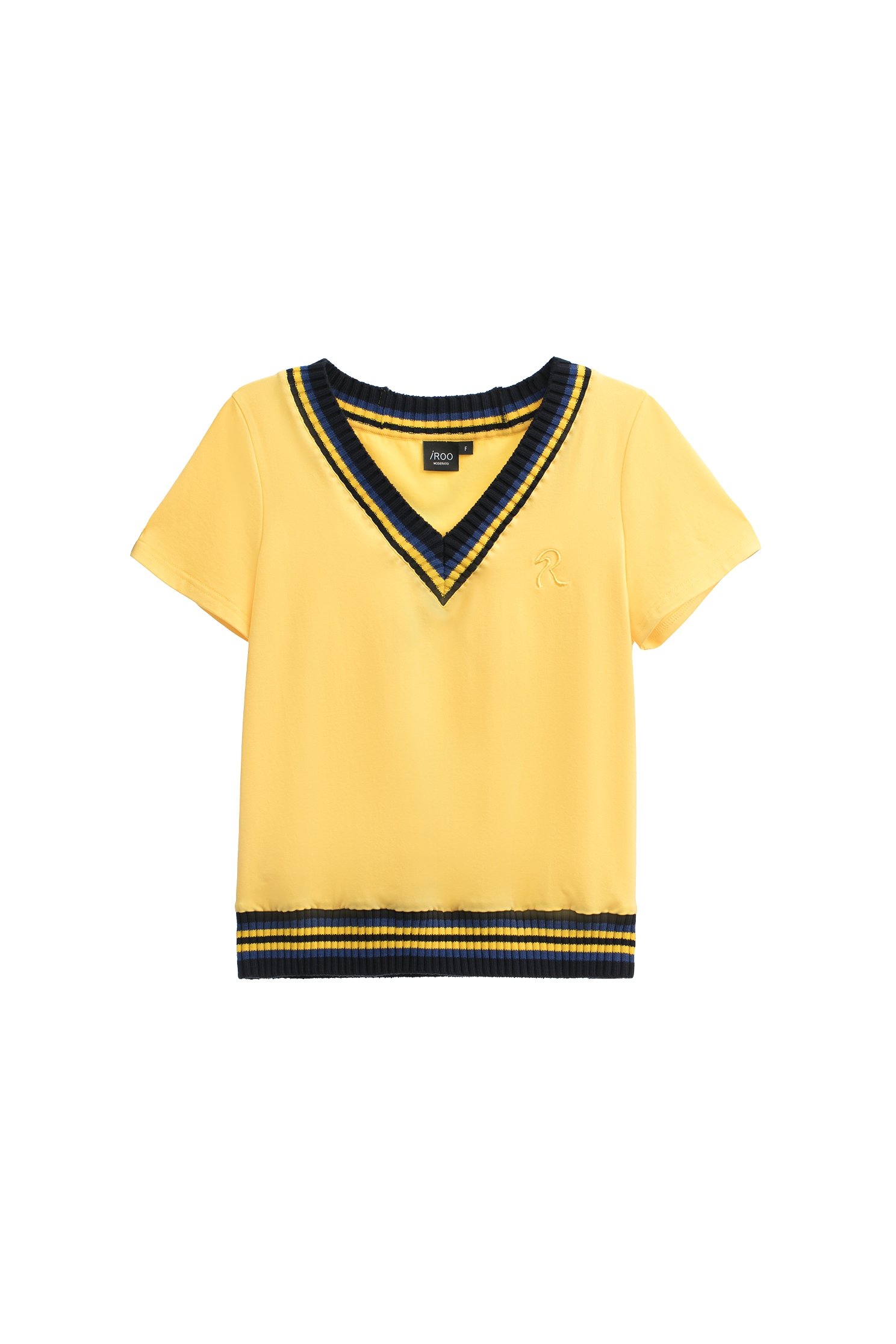 Short Sleeve Yellow Top With Contrast Trim DetailShort Sleeve Yellow Top With Contrast Trim Detail,T-shirts,Season (SS) Look,Cotton,Embroidered