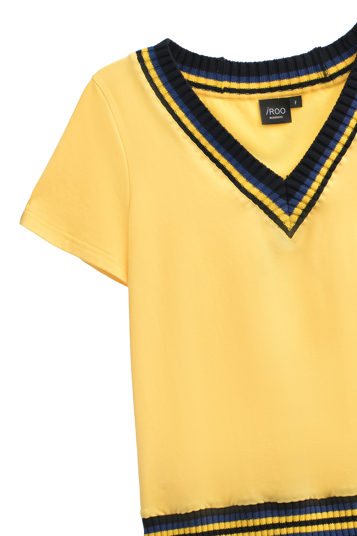 Short Sleeve Yellow Top With Contrast Trim DetailShort Sleeve Yellow Top With Contrast Trim Detail,T-shirts,Season (SS) Look,Cotton,Embroidered